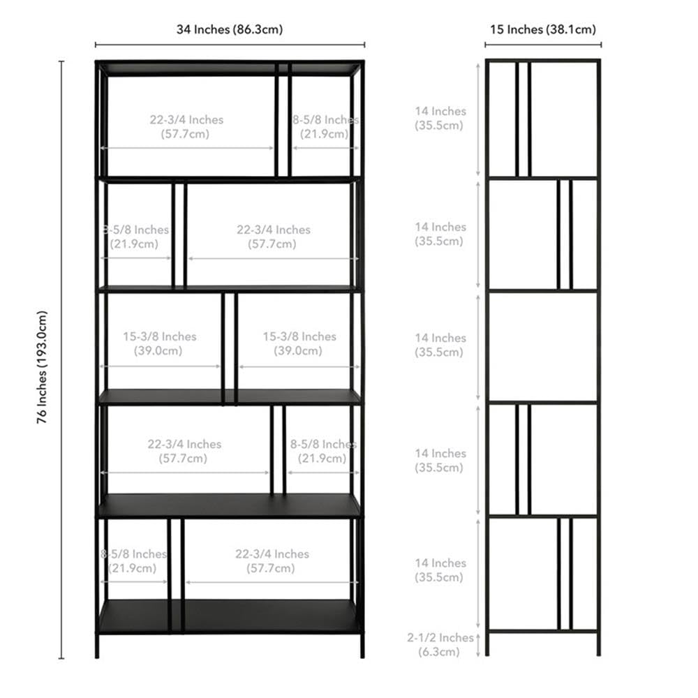 Henn&Hart 34 Inch Blackened Bronze Metal Bookcase - 5 Shelf Industrial Style Book Storage for Living Room, Office & Study