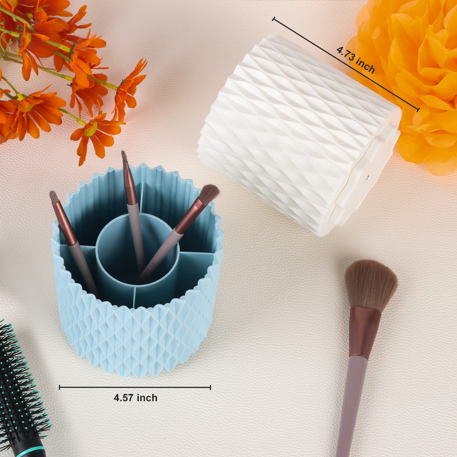 360° Rotating Makeup Brush Holder & Organizer - Multi-Functional Desktop Pen Cup for Cosmetics, Lipsticks, Combs & Beauty Tools | Perfect for Vanity, Office Desk & Bathroom Storage (White)