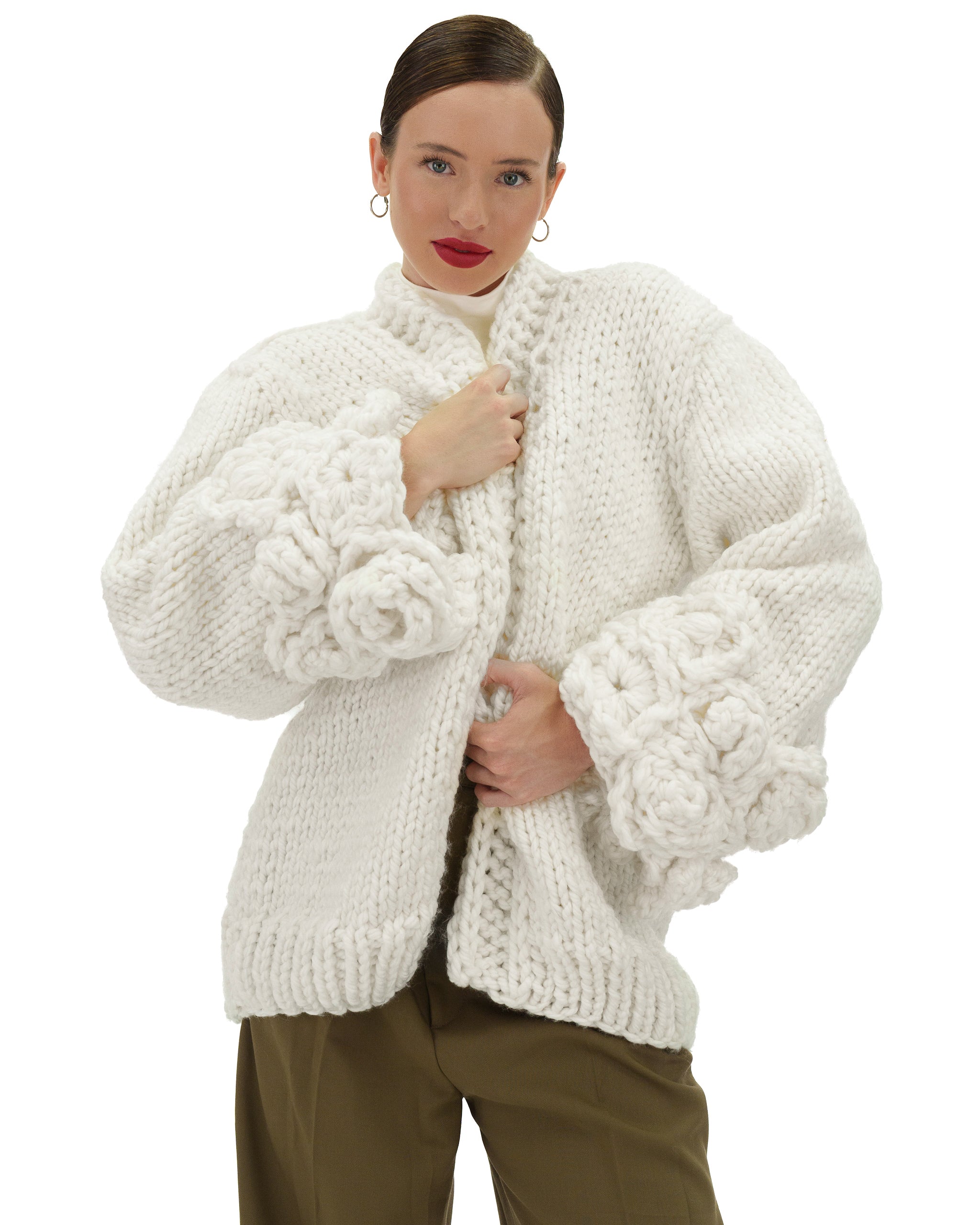 Floral Sleeves Cardigan for Women - Lightweight Open Front Knit Sweater with Floral Embroidery | Perfect for Spring Outfits, Office Wear & Casual Dates