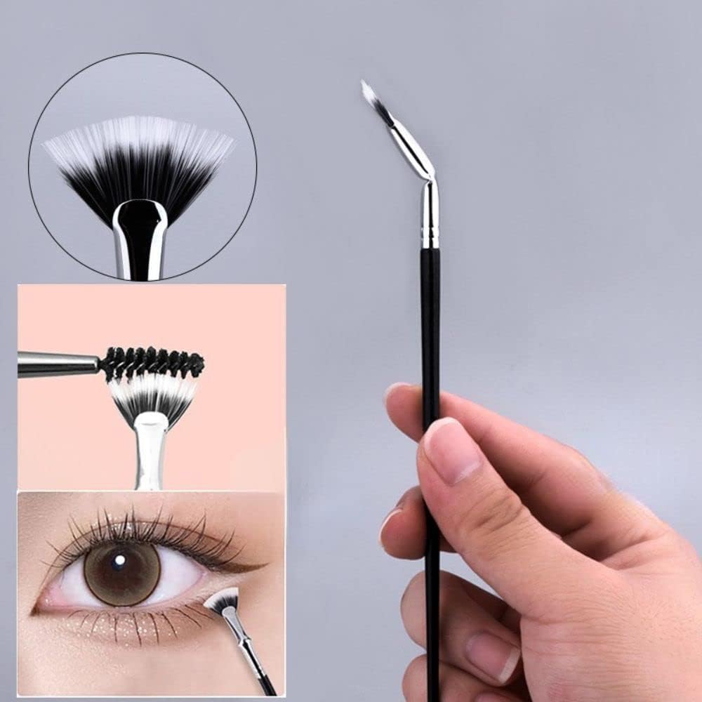 Professional Black Eyelash Fan Brush - Bent Lash Makeup Brush with Duet Fiber for Perfect Eyelash Extension & Makeup Application | Ideal for Mascara, False Lashes & Eye Makeup Artistry