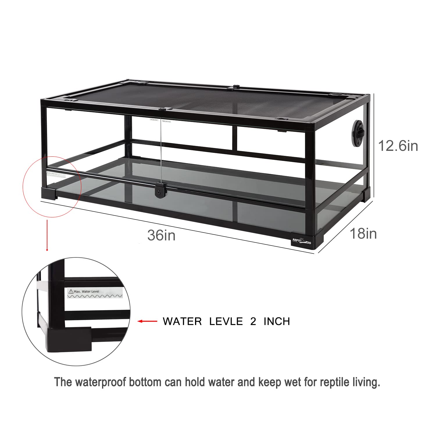 REPTI ZOO 35 Gallon Glass Reptile Terrarium - 36