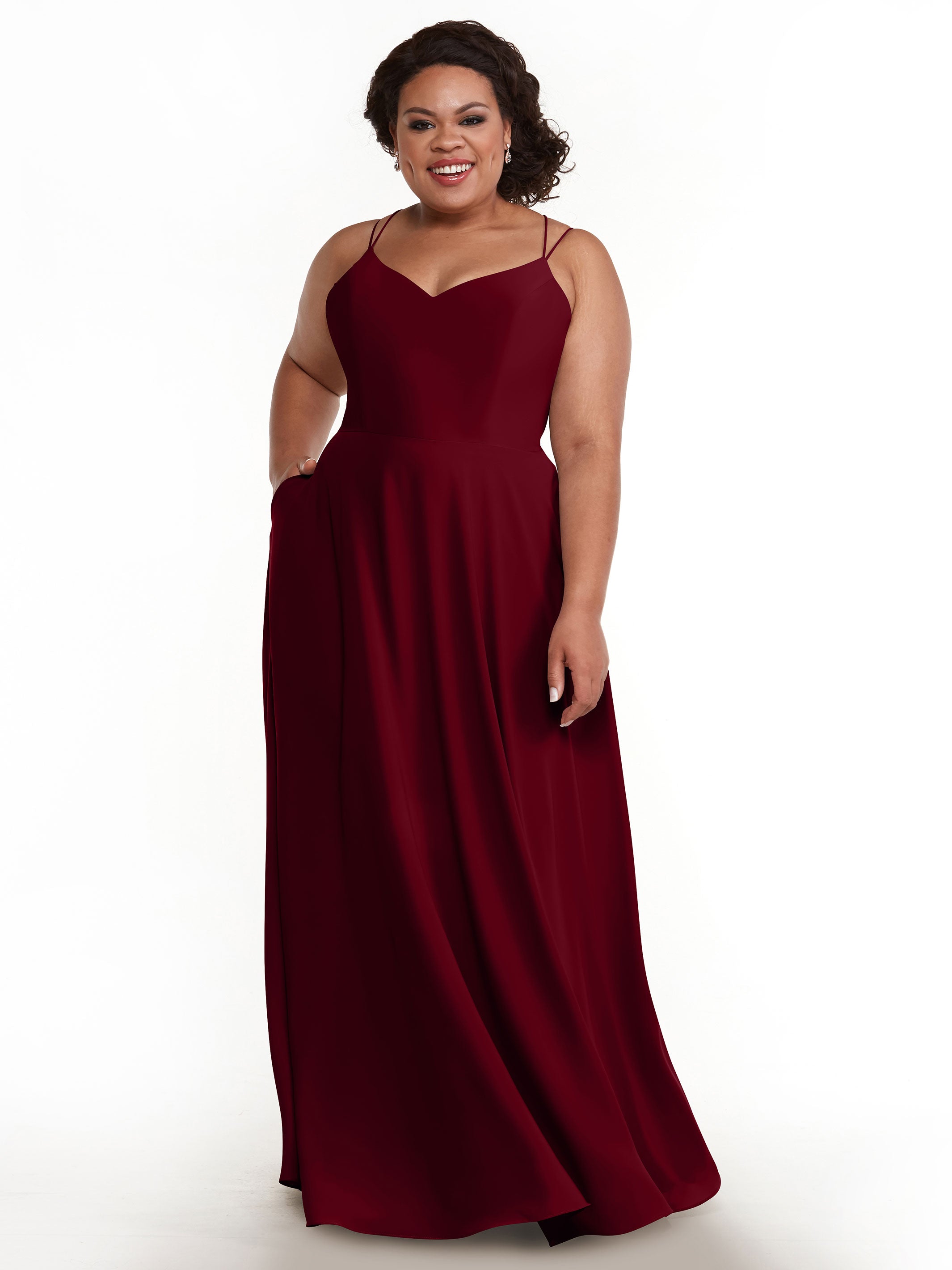 Elegant 83024 Stretch Chiffon A-Line Bridesmaid Dress with Pockets - Perfect for Weddings, Parties & Formal Events - Comfortable & Stylish Plus Size Option Available