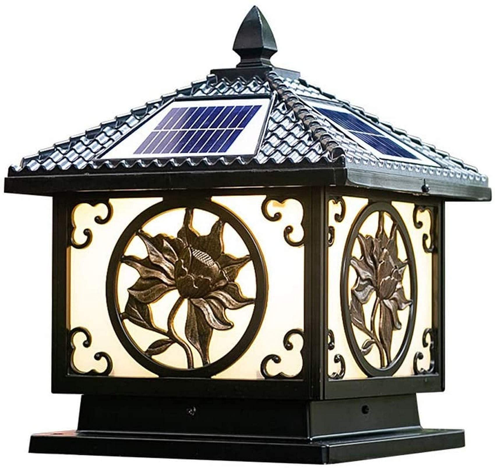 Black Solar Post Lights - Waterproof IP55 LED Pathway Lighting for Garden, Yard, and Driveway | Two-Tone Square Pillar Lantern with Stand | Outdoor Landscape Decor for Gate, Terrace, Courtyard | Solar Powered Table Lamp for Patio, Walkway, and Deck Lighting