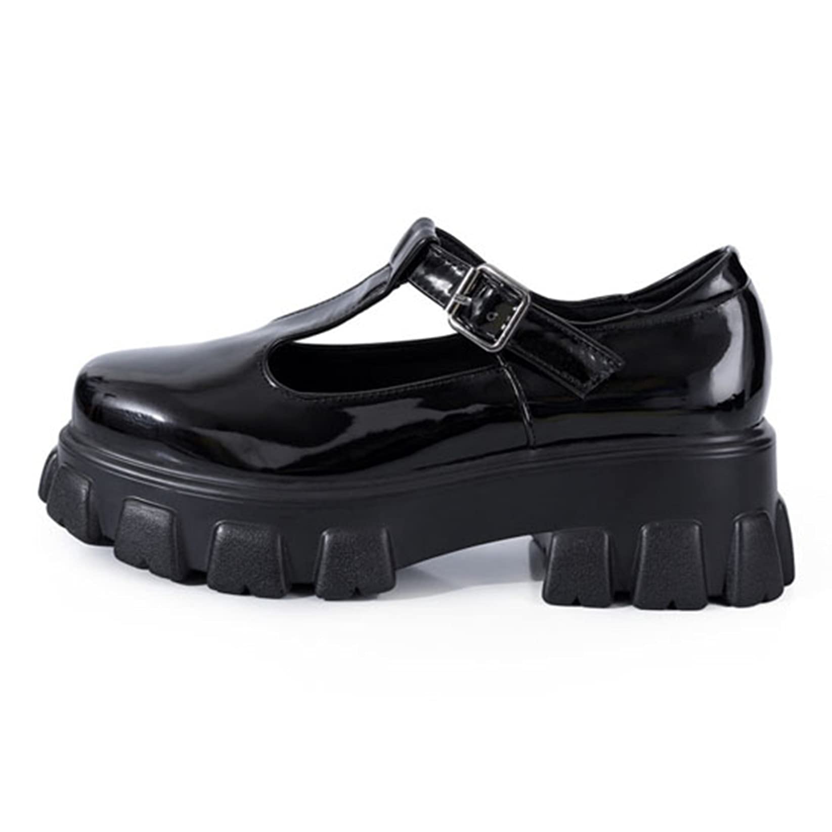 Hoxekle Women's Platform Mary Jane Shoes - Casual Synthetic Leather T-Strap Flats for Girls | Comfortable School Uniform Shoes & Everyday Wear
