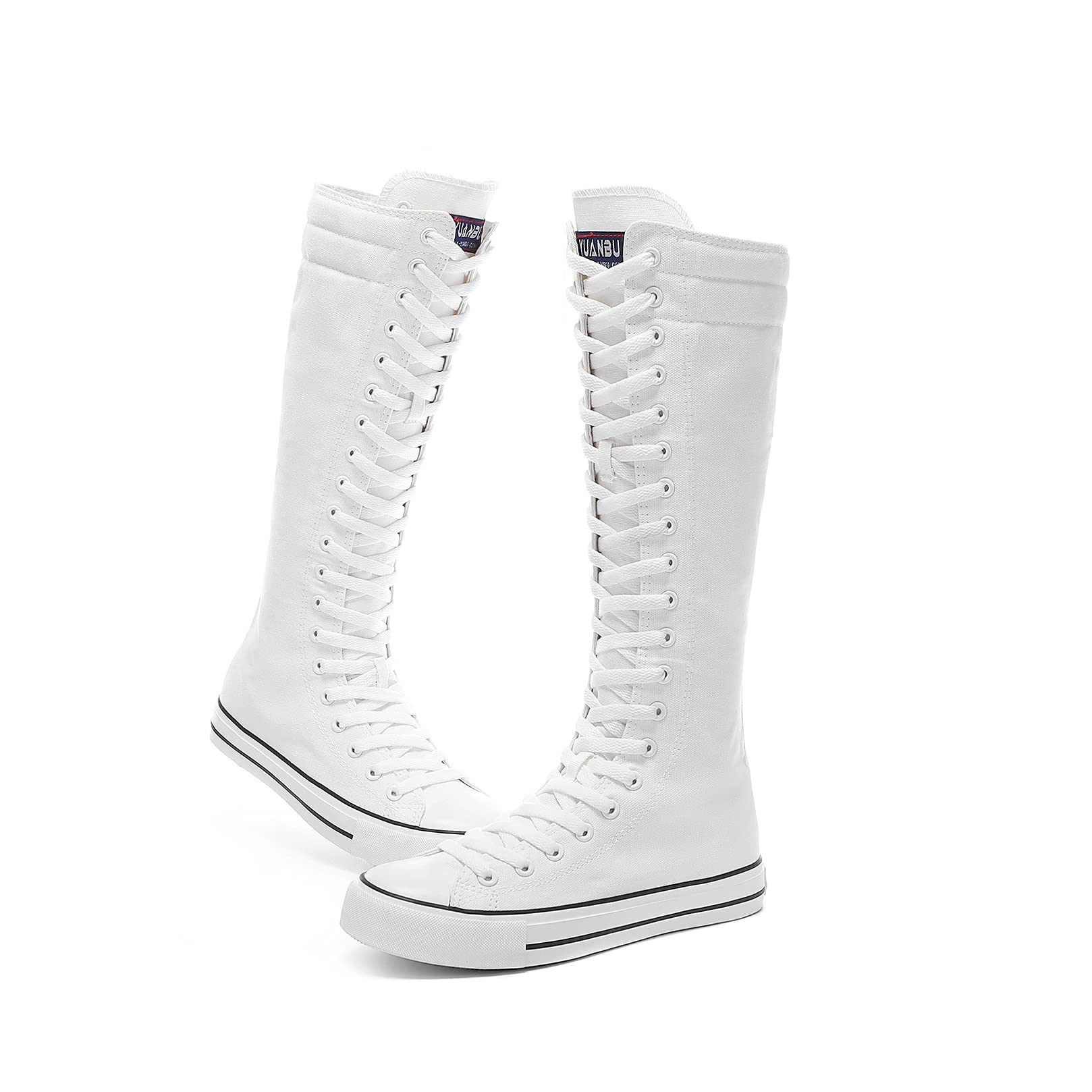 Women's Tall Canvas Lace-Up Knee High Sneakers - Comfortable Fashion Boots for Casual Wear, Walking & Outdoor Activities