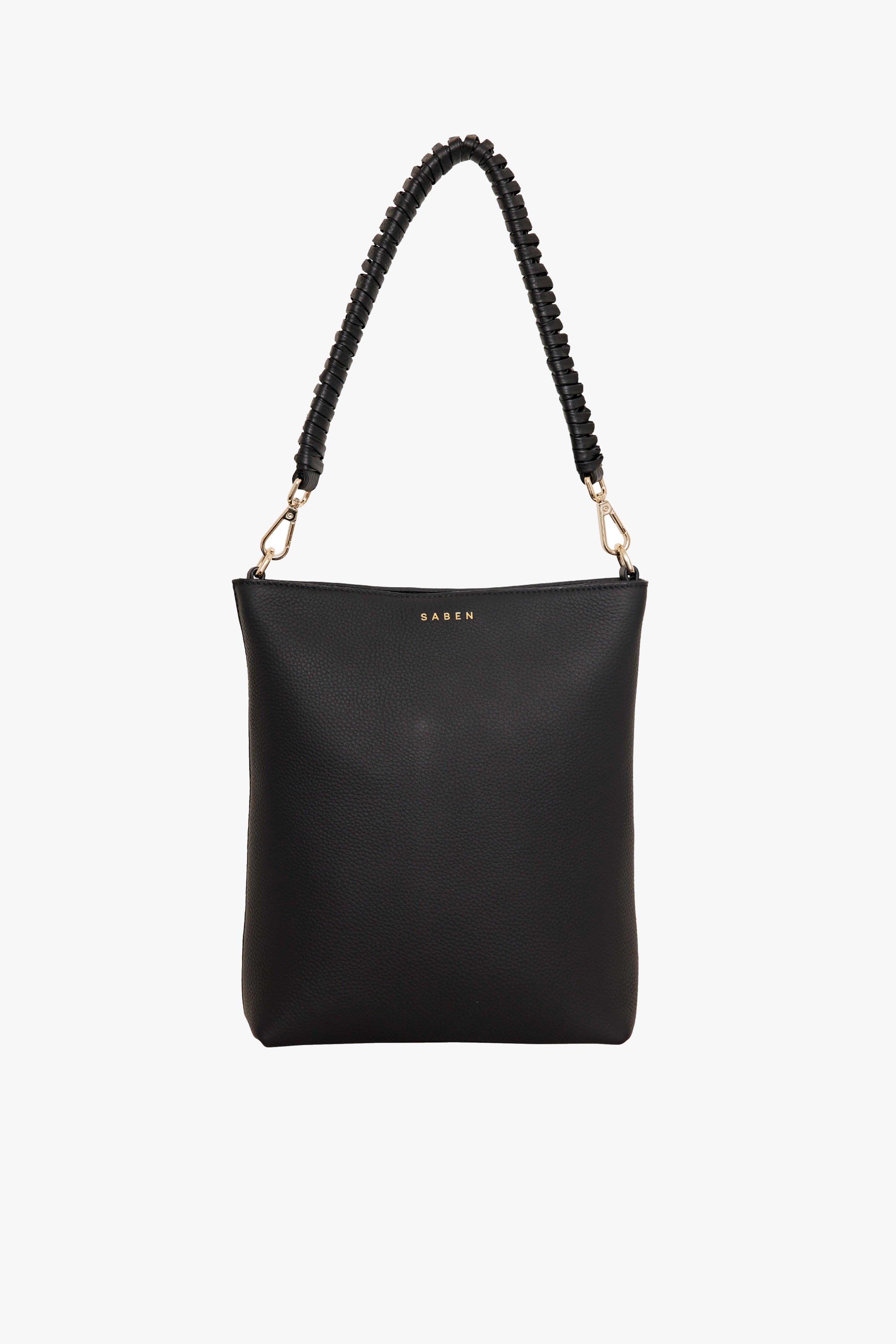 Claudette Black Leather Shoulder Bag with Knotted Handle - Stylish Women's Crossbody Purse for Work, Travel & Everyday Use