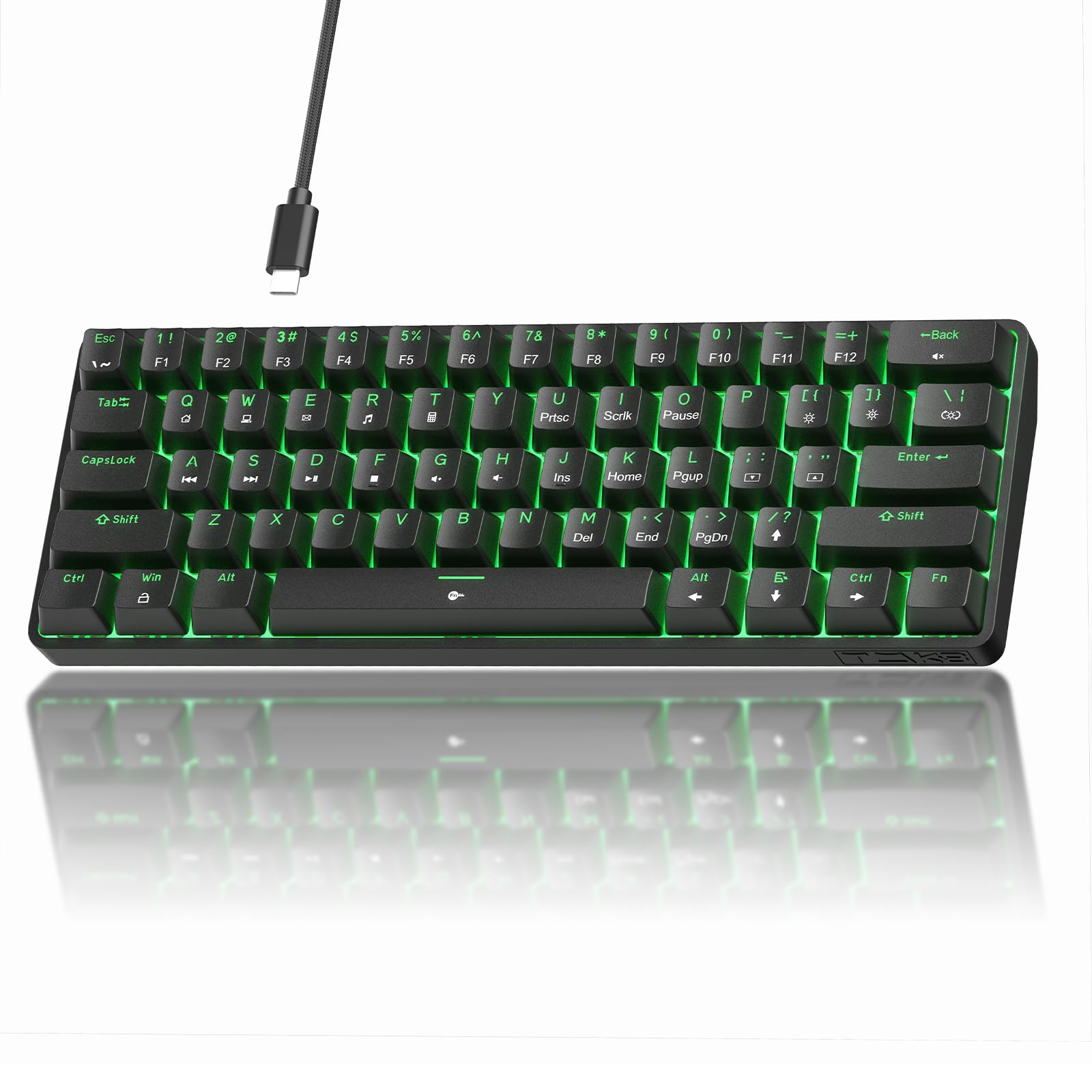 TMKB T61SE 60% Compact Mechanical Gaming Keyboard with Blue Clicky Switches, RGB Backlit, Double-Shot PBT Keycaps, N-Key Rollover, Detachable USB-C Cable - Wired Ergonomic Keyboard for PC, Mac, Windows Laptop Gamers & Programmers (Black) | Perfect for Esports, Office Work & Typing Enthusiasts