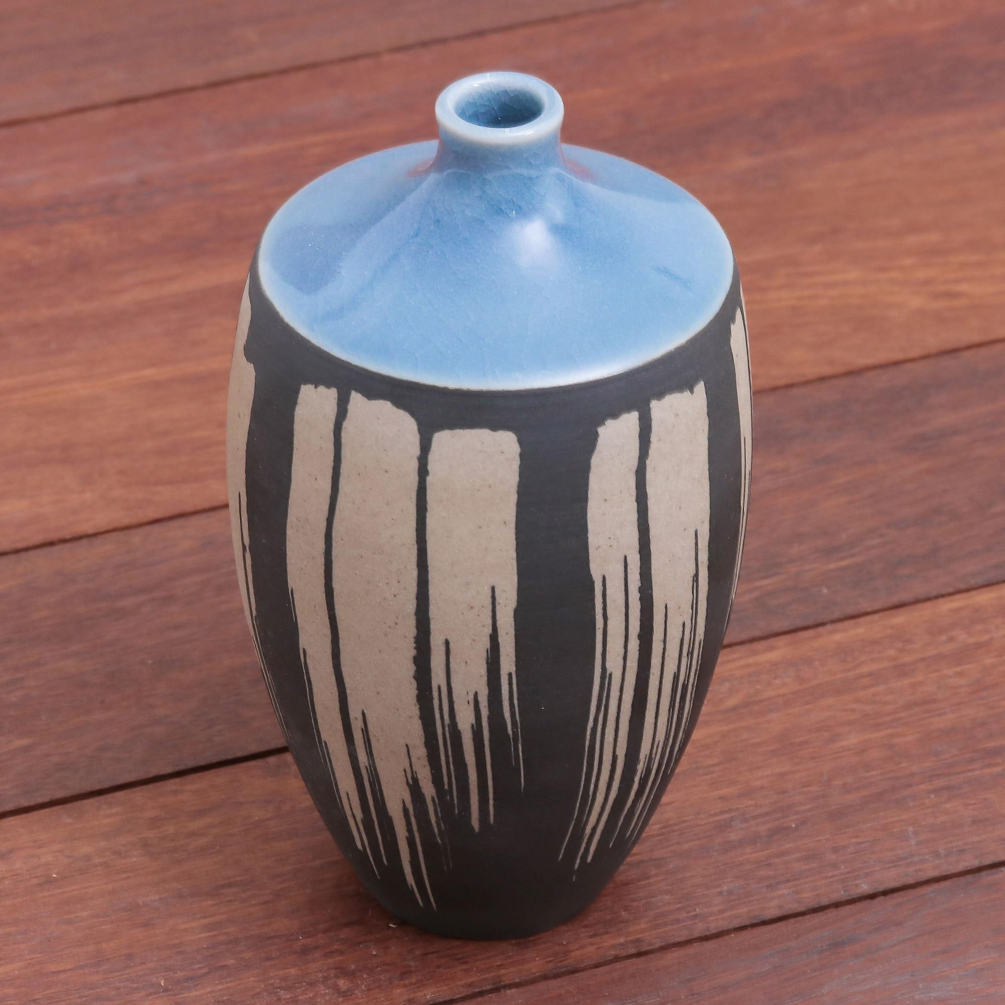 NOVICA Handmade Grey Cascade Celadon Ceramic Vase - Elegant Home Decor for Living Room, Dining Table & Wedding Centerpiece