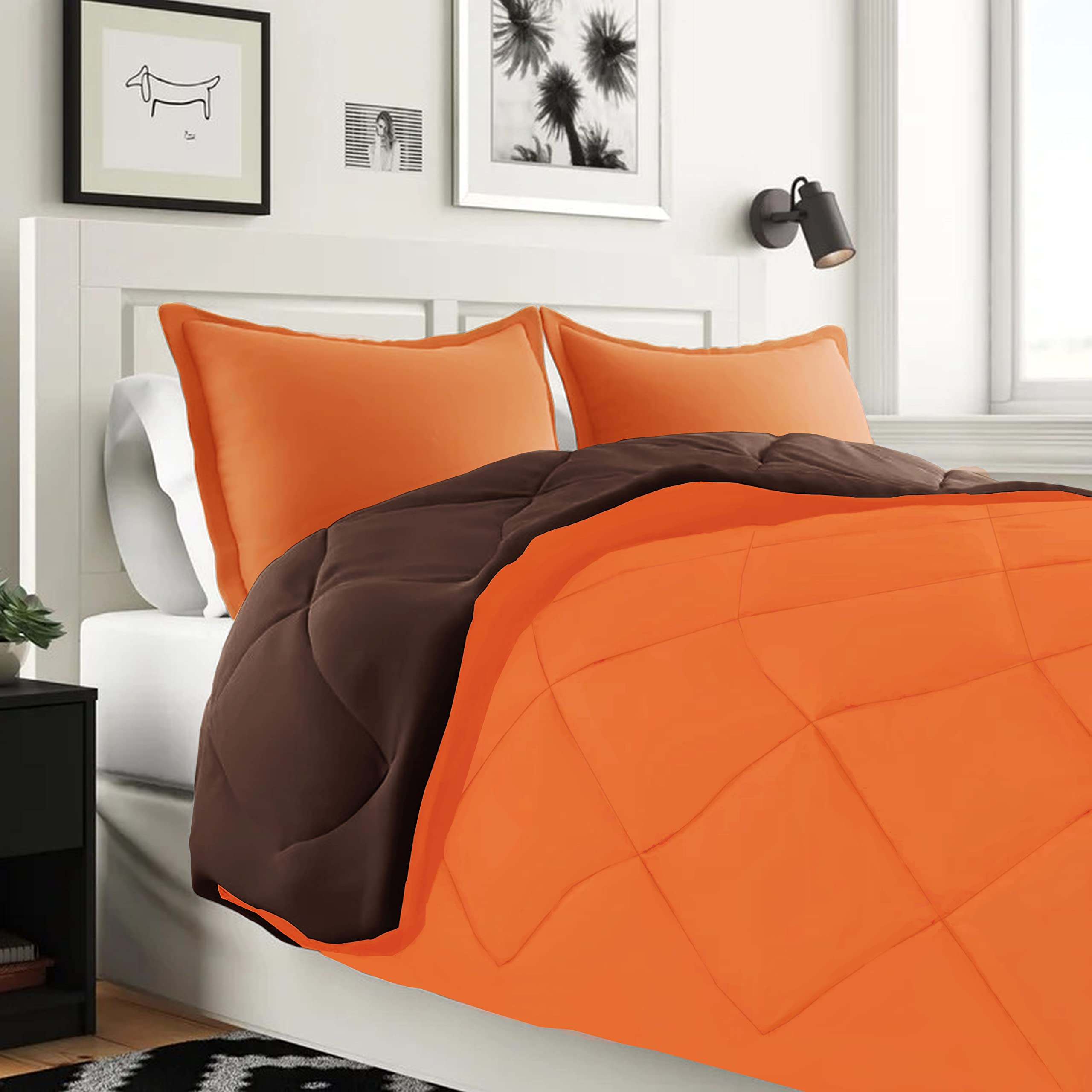 Luxury 7-Piece Twin Size Bed-in-a-Bag Set - 1500 Thread Count Comforter & Sheets, Wrinkle & Stain Resistant, Super Soft & Cozy, Orange/Brown - Perfect for Guest Rooms, Dorms & Cozy Bedrooms