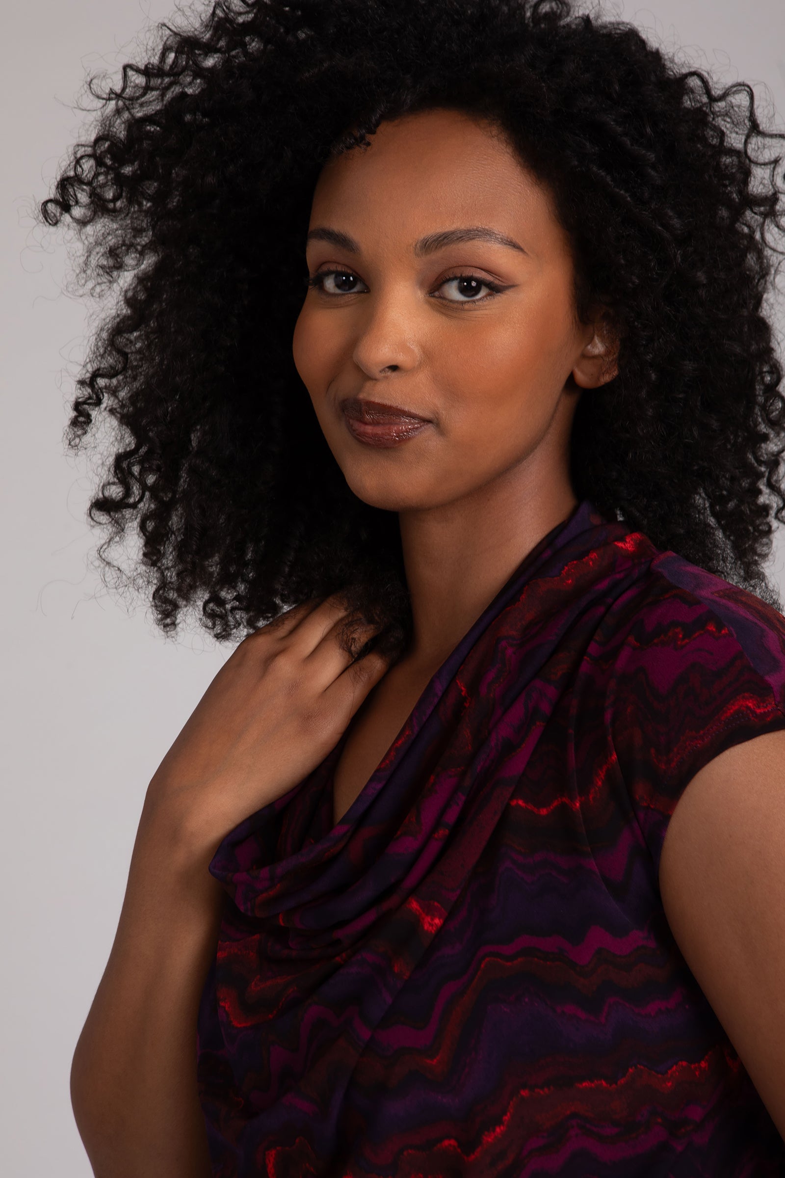 Elegant Draped Cowl Neck Top with Agate Print - Stylish Women's Blouse for Casual Wear, Office & Evening Outfits