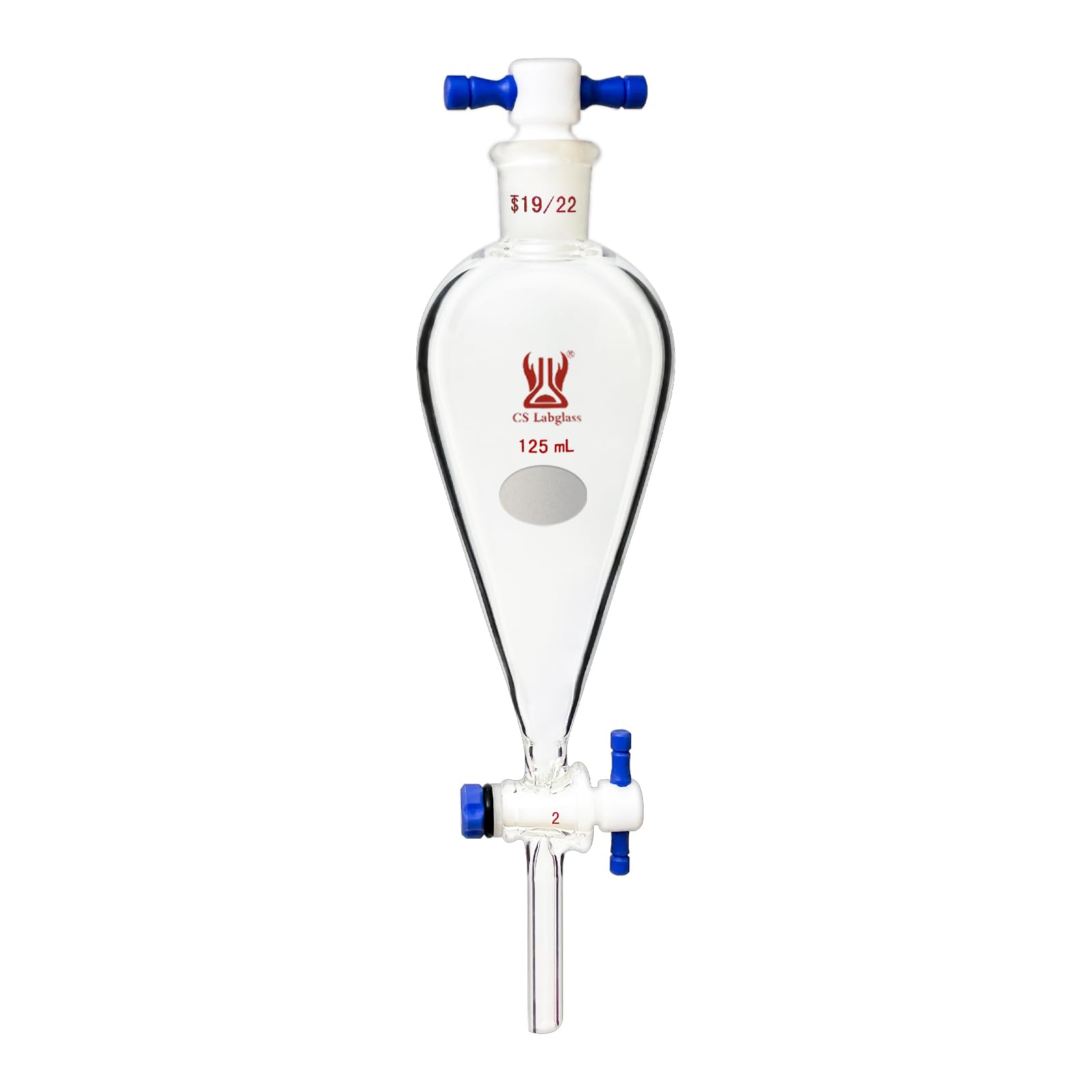 125ml Heavy Wall Borosilicate Glass Separatory Funnel with 19/22 Joint & 2mm PTFE Stopcock - Laboratory Grade for Chemical Extraction, Liquid Separation - Ideal for Chemistry Labs, Research, and Essential Oil Distillation