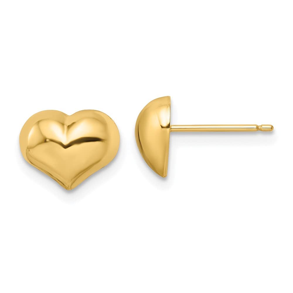 14K Gold Polished Puffed Love Heart Post Earrings - 7.75x10mm Wide Elegant Jewelry Gifts for Women, Perfect for Valentine's Day, Anniversary, Birthday & Everyday Wear