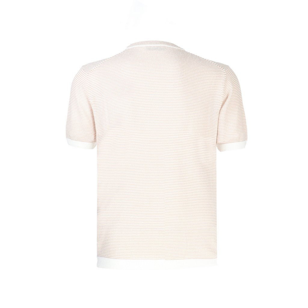 McKINNON & CO X FERRANTE Men's Cotton Crew Neck Striped T-Shirt - Beige & White Casual Tee for Everyday Wear, Street Style & Summer Outfits