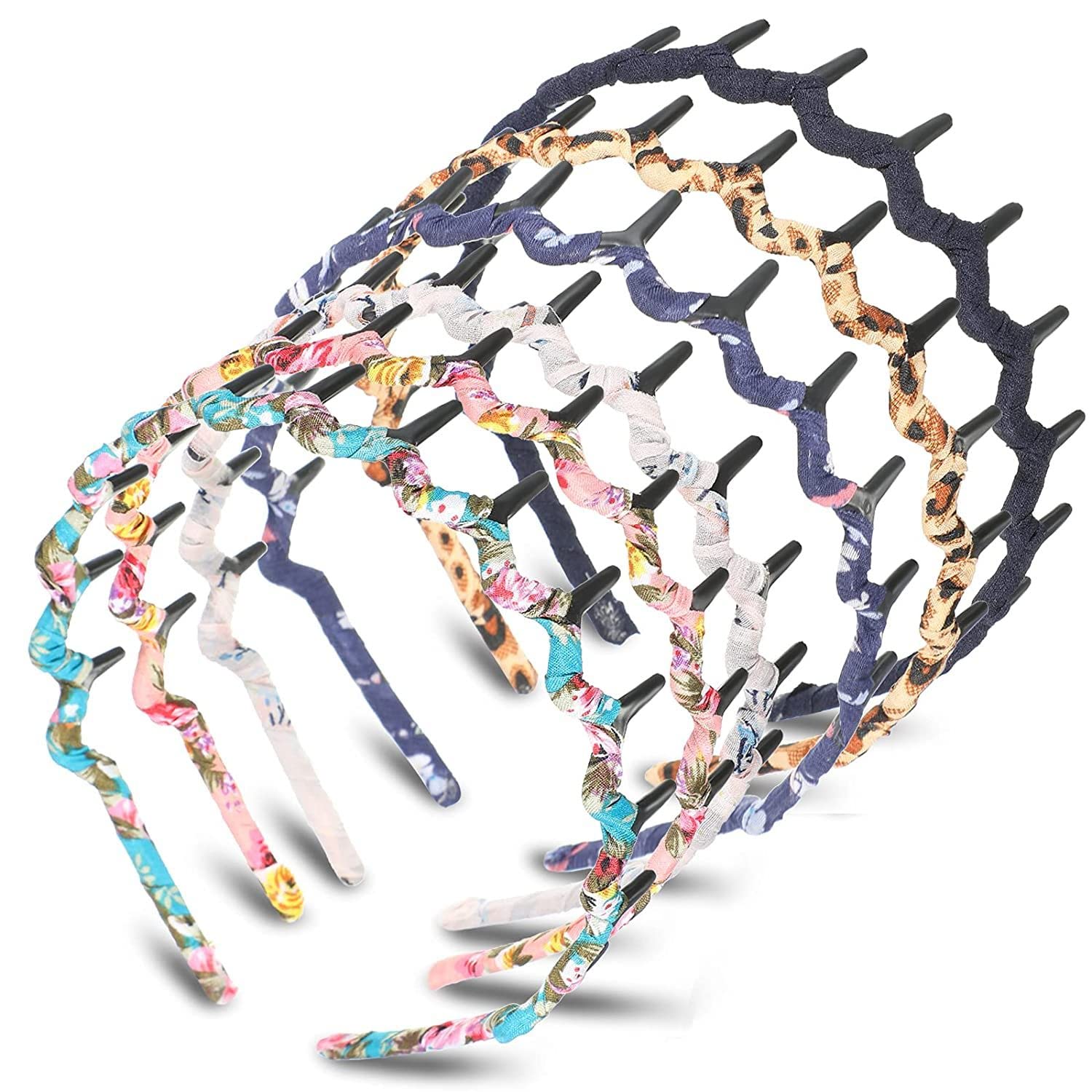 BELICIA 6-Pack Wavy Zigzag Shark Tooth Hairbands - Stylish Plastic Headwraps with Cloth Cover for Women & Girls (6 Chic Colors) - Perfect for Parties, Weddings & Everyday Fashion Accessories