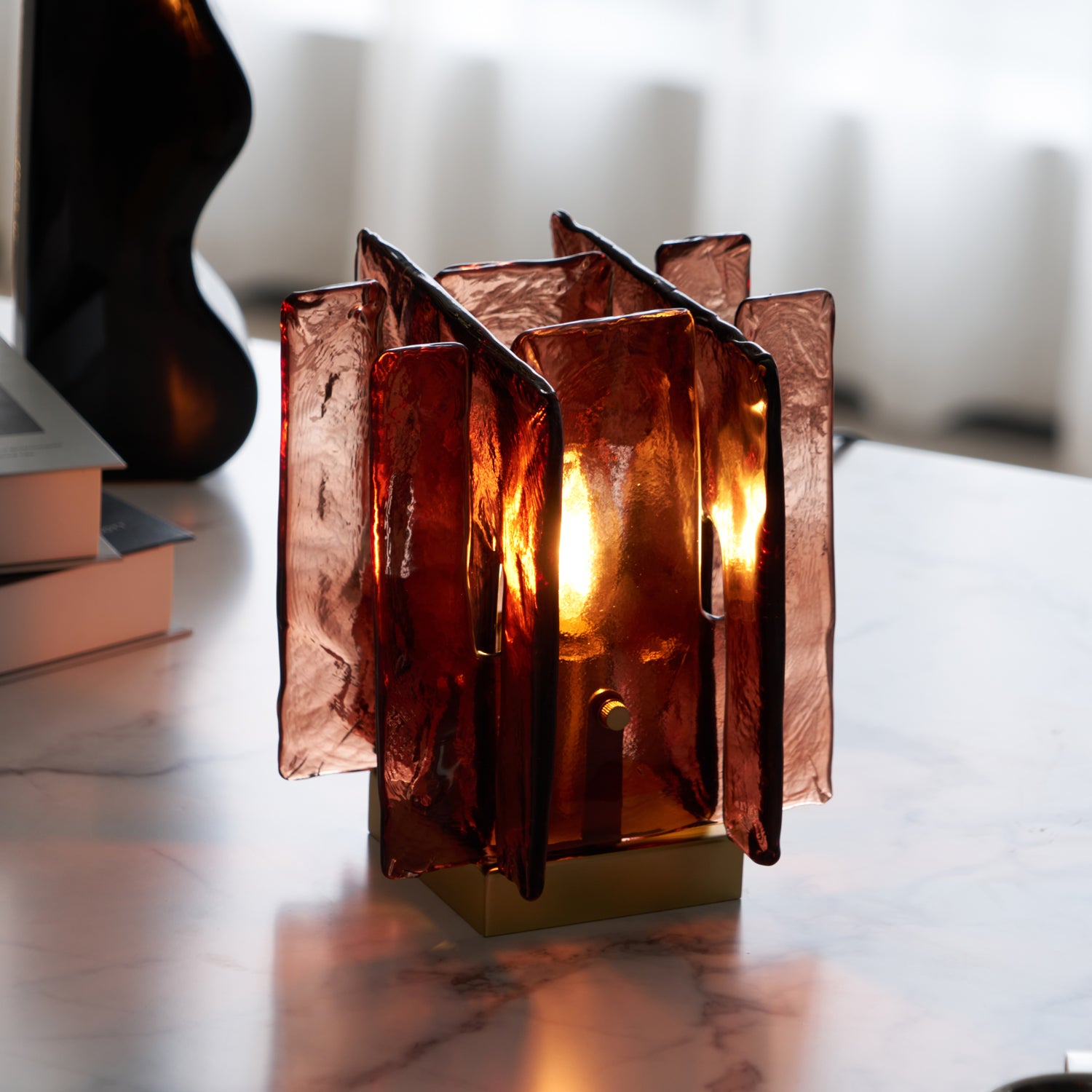 Amber LED Building Block Table Lamp - Modern Nightstand Light for Bedroom, Office, and Kids Room Decor - Perfect for Reading, Relaxing, and Creating Cozy Atmosphere