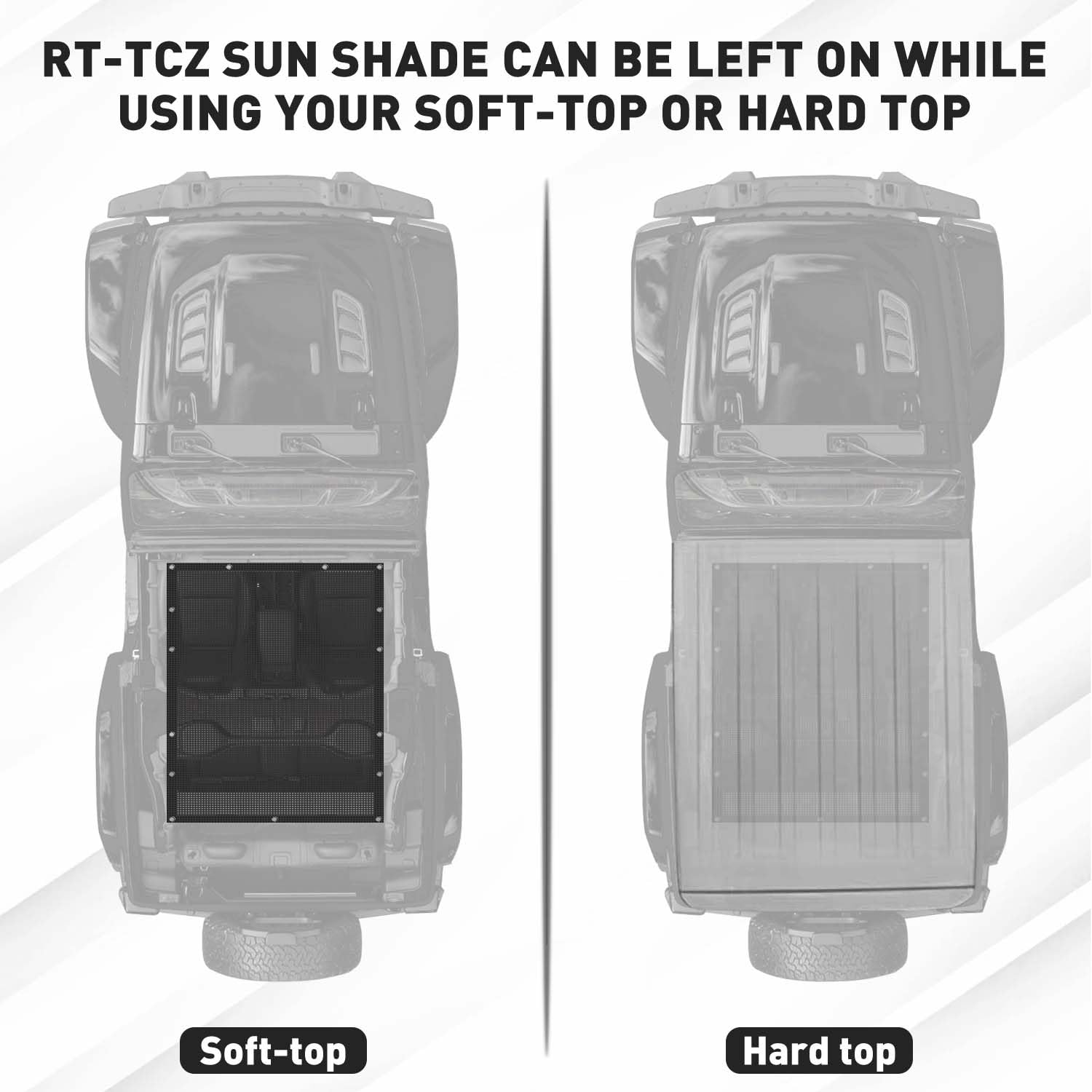 Jeep Wrangler JL JLU & Gladiator JT Sunshade Mesh Top Cover (2018-Up) - Black RT-TCZ Sunroof Shade for 4-Door Models | UV Protection & Heat Reduction for Off-Roading & Summer Driving
