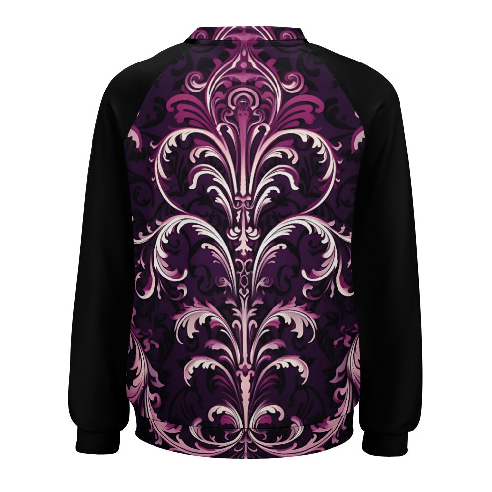 Gothic Purple Raglan Round Neck Sweater for Women - Stylish Long Sleeve Pullover for Fall & Winter Fashion | Perfect for Casual Outfits, Date Nights, and Gothic Lovers