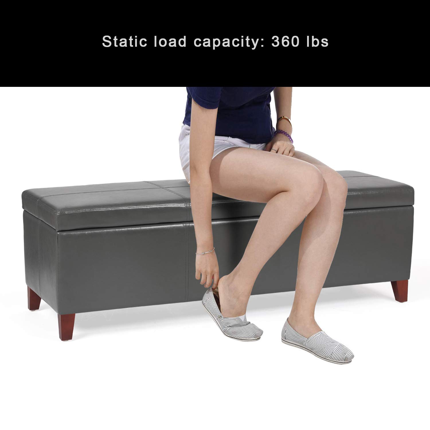 Homebeez Large Leather Storage Ottoman Bench - Gray Footrest Shoe Organizer with Hidden Compartment for Entryway, Living Room & Bedroom - Multi-Functional Furniture for Home Decor (OF0238-2)