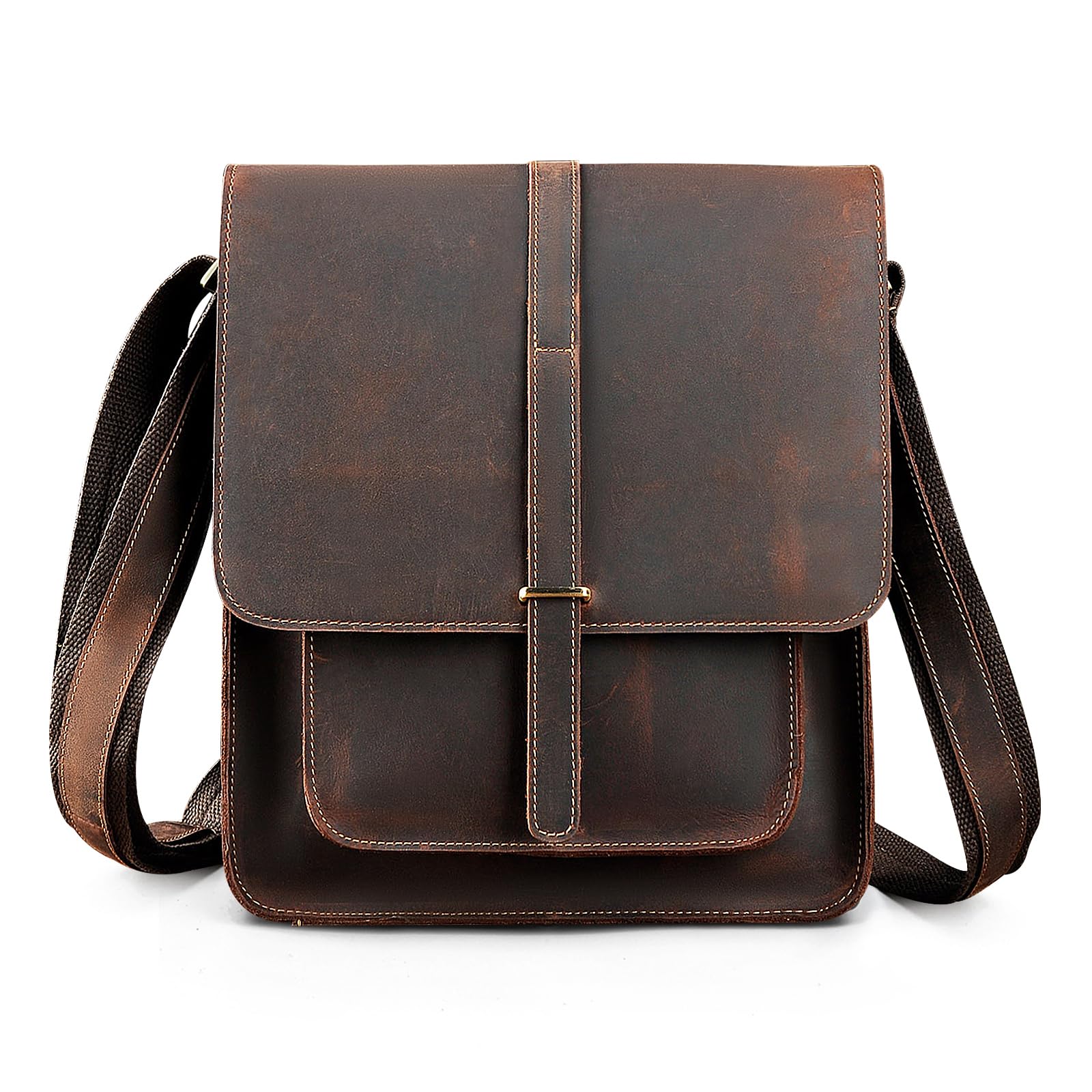 Waterproof Canvas & Genuine Leather Messenger Bag for Men - Durable Crossbody Tote with Adjustable Shoulder Strap - Perfect for Travel, Work & Daily Commute