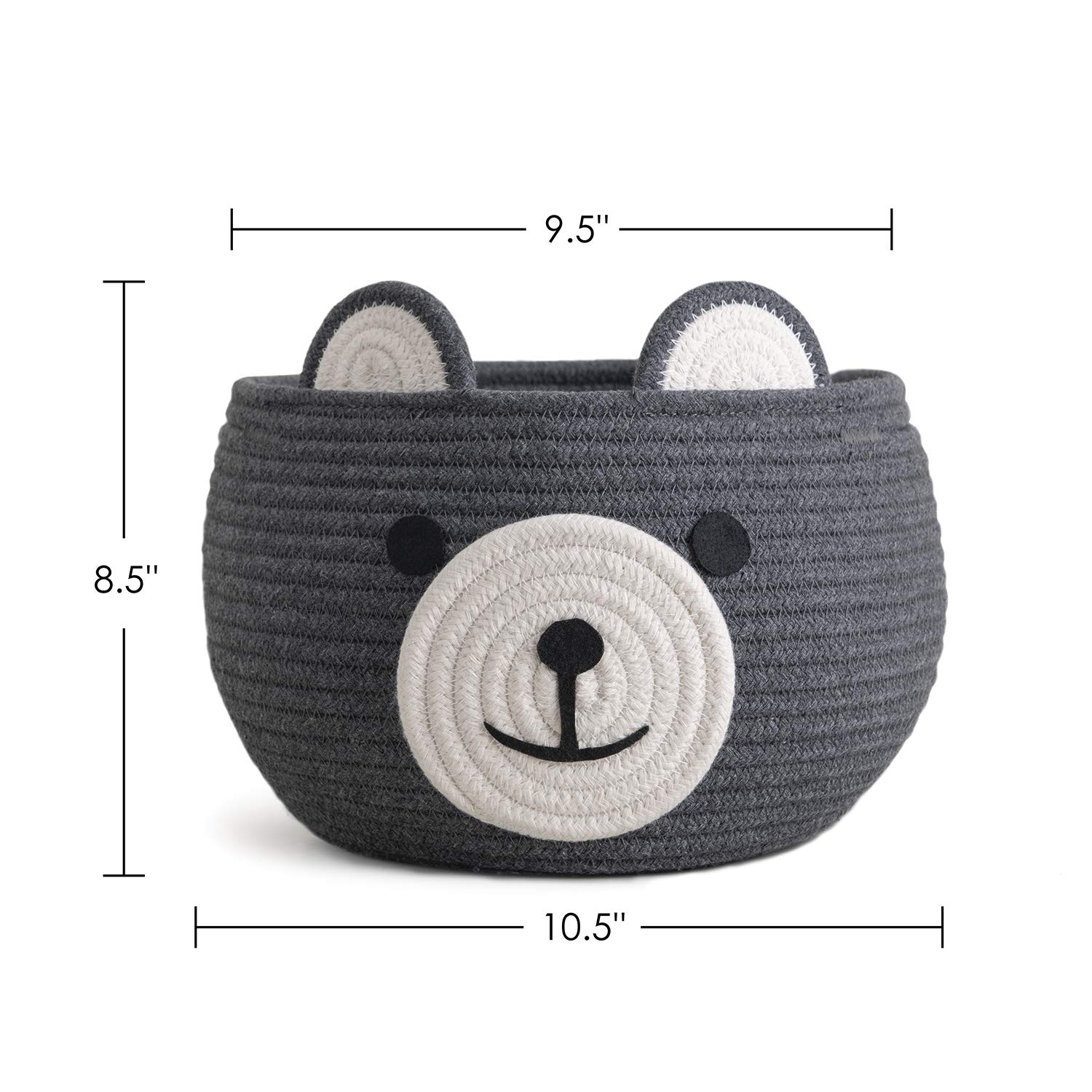 CherryNow Baby Basket - Nursery Bear Gift Basket for Kids & Baby Showers - Grey Cotton Rope Storage for Toys & Essentials