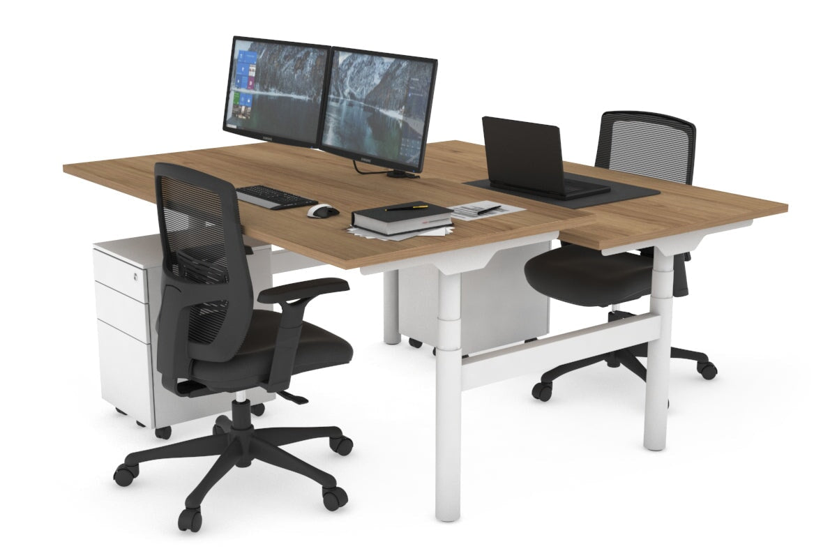 Flexi Premium Height Adjustable 2-Person H Bench Workstation - White Frame (1600L x 800W) with Cable Management | Ergonomic Office Desk for Home & Workspace