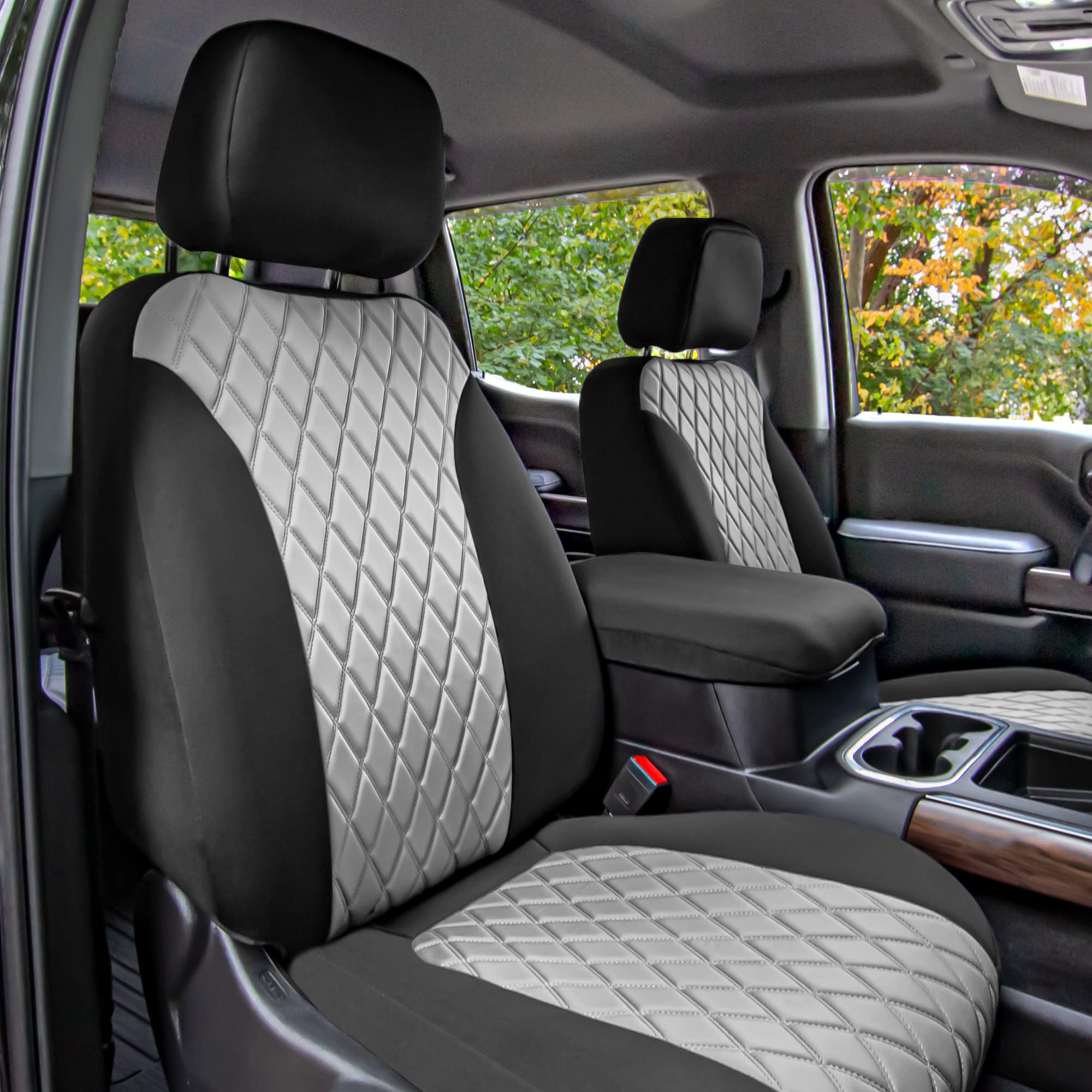 Custom Fit Neoprene Seat Covers for Chevrolet Silverado 1500/2500HD/3500HD (2019-2022) - Waterproof Gray Front Seat Protectors for RST, LTZ & High Country Trims | Perfect for Off-Roading, Work Trucks & Daily Commutes