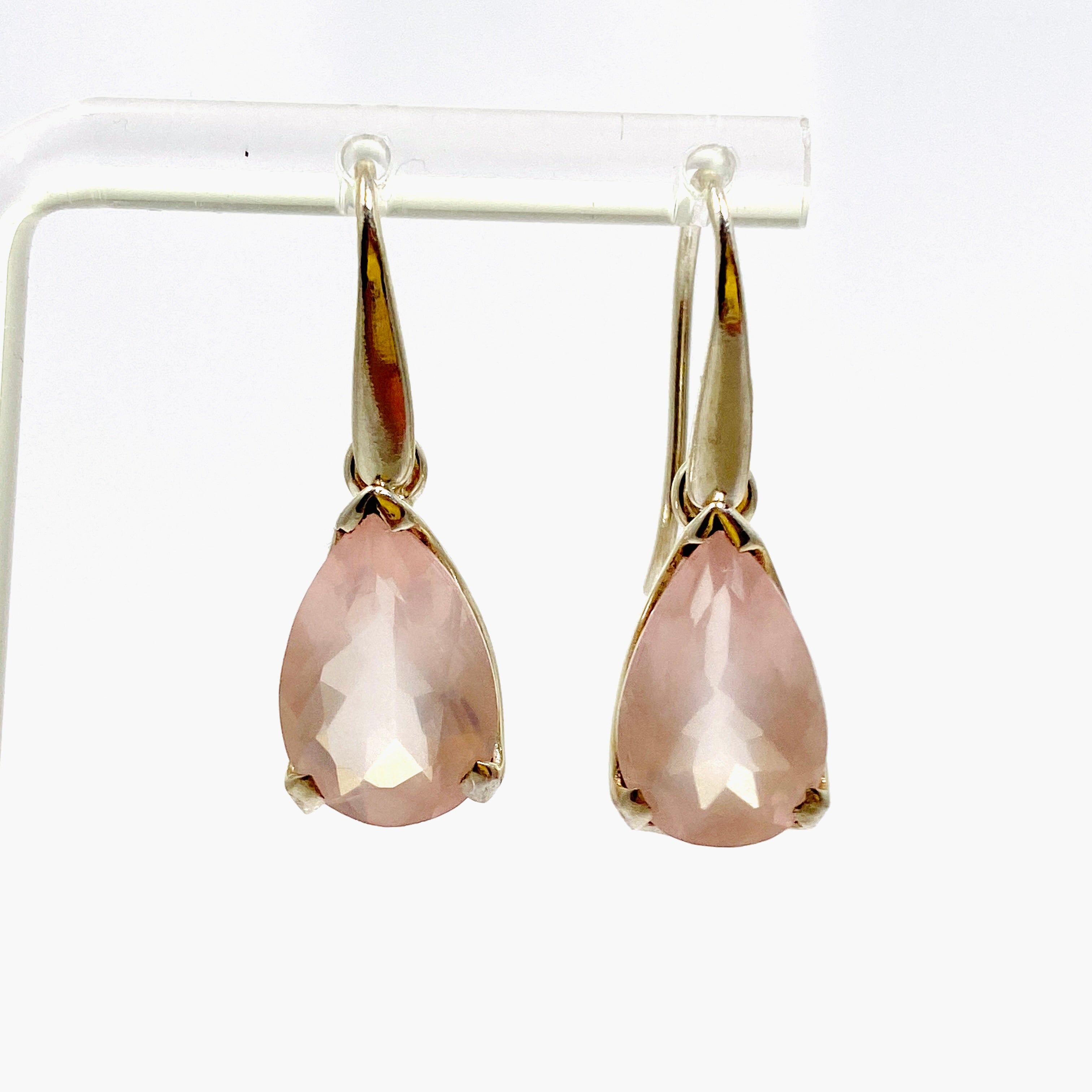 Rose Quartz Teardrop Faceted Earrings for Women - Dainty Crystal Drop Dangle Jewelry - Perfect for Wedding, Party & Everyday Wear