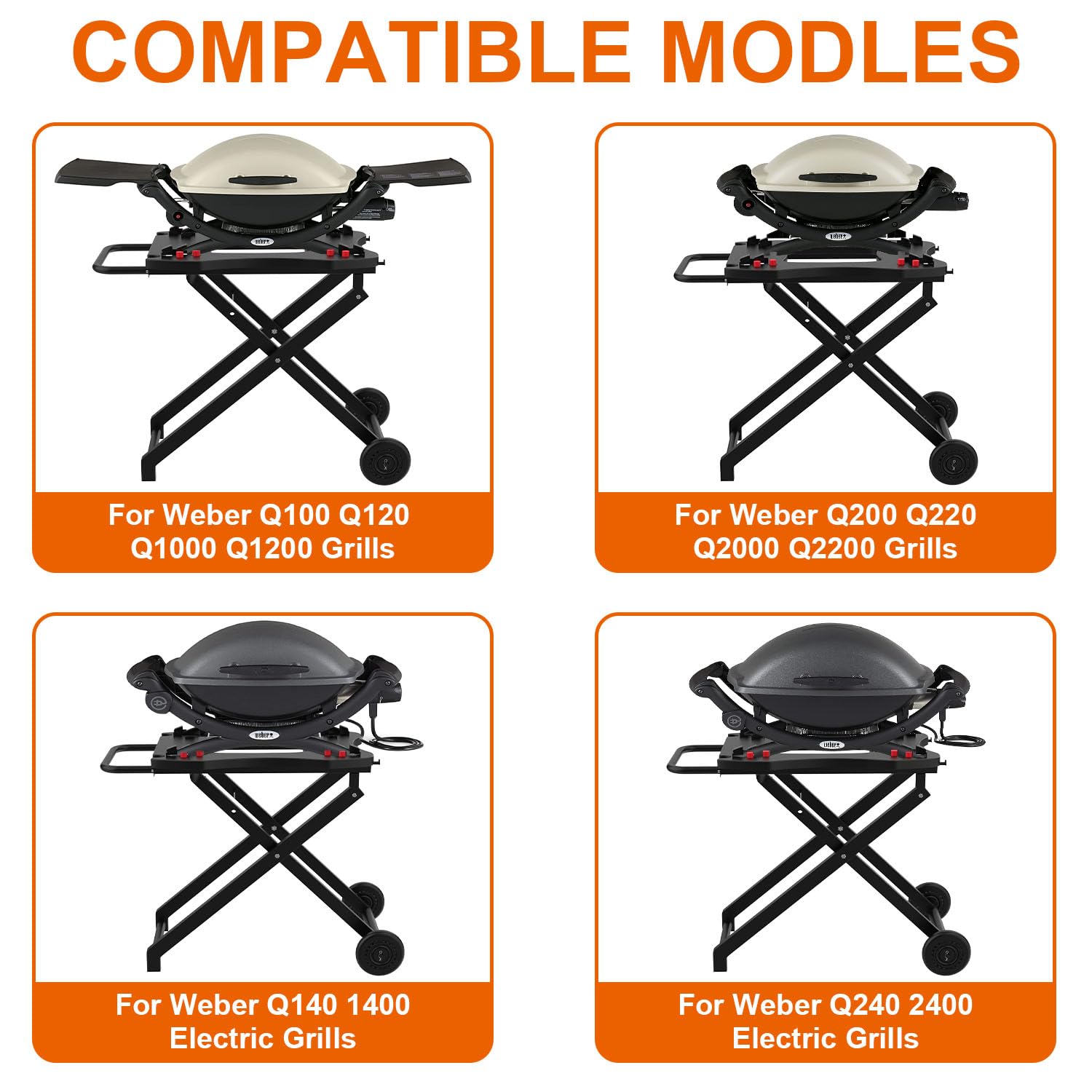 Portable Grill Cart and Cover for Weber Q100 Q1000 Q120 Q1200 Q200 Q2000 Q2200 Series | Folding Stand for Weber Q1400 Q2400 Electric Grills | Replacement for Weber Q Portable Cart | Perfect for Outdoor BBQ, Camping, and Backyard Cooking