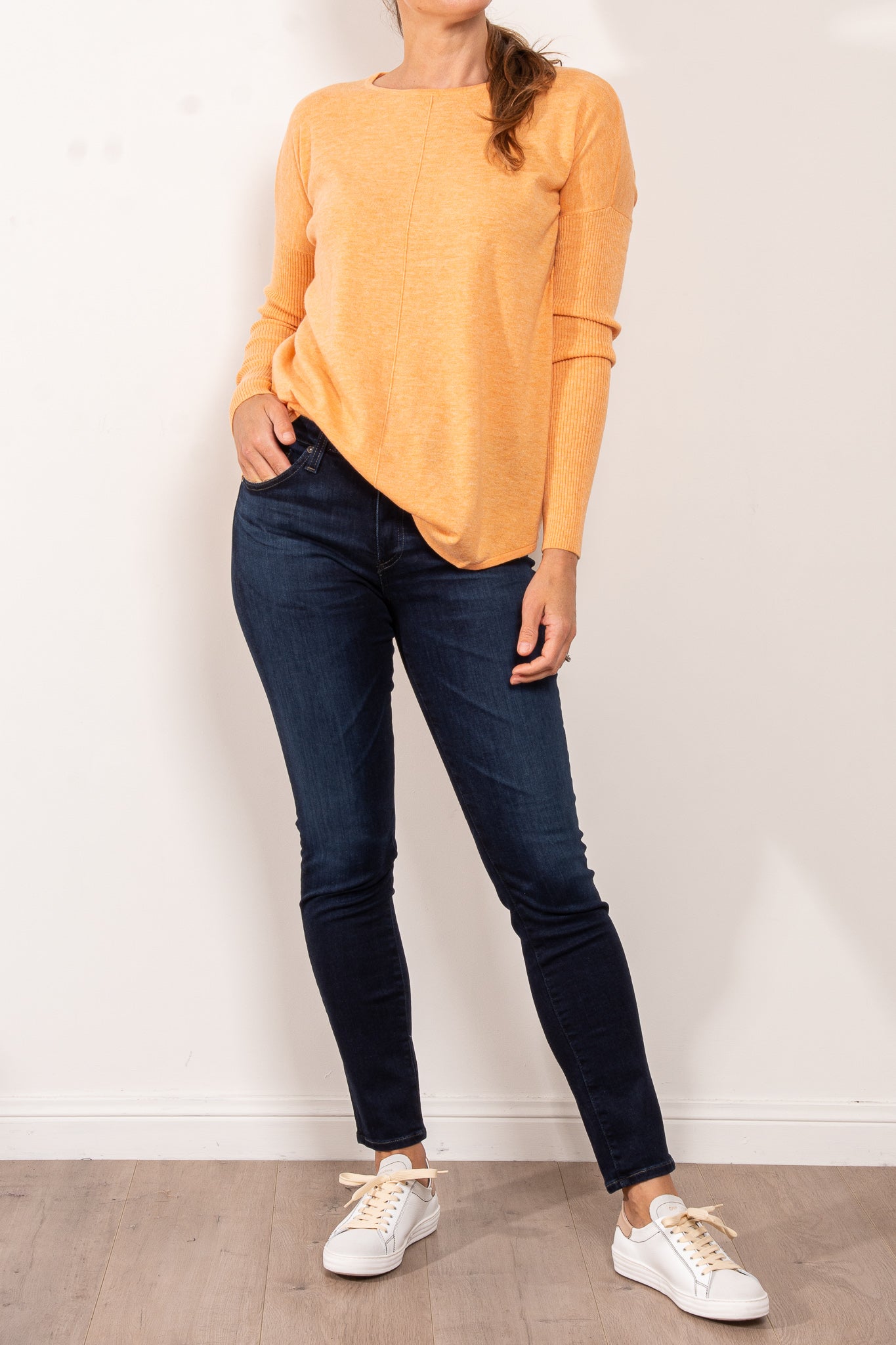 Bridge & Lord Curved Hem Crew Neck Sweater for Women - Soft Knit Pullover for Casual Wear & Office Outfits