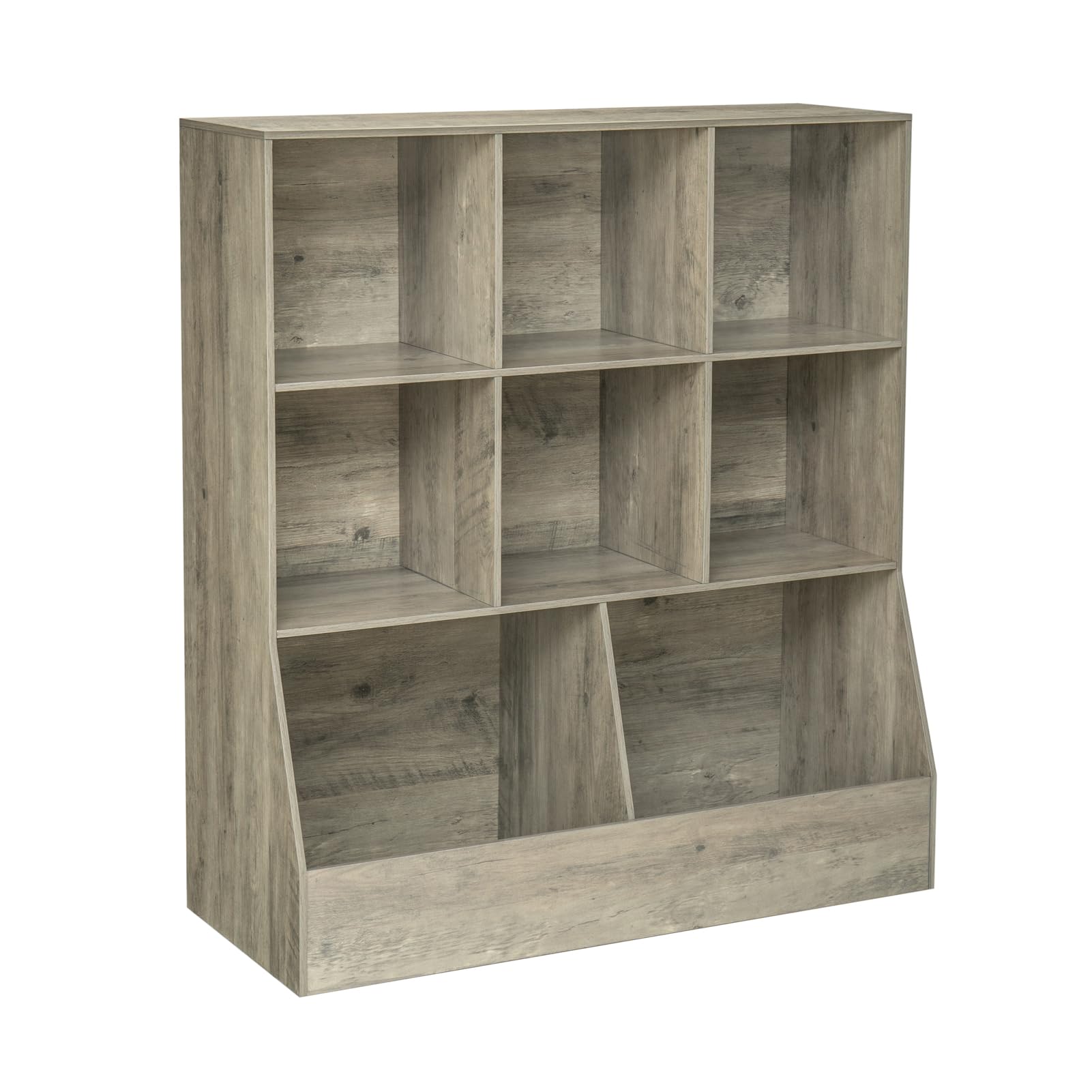 DINZI LVJ Wooden Toy Storage Organizer & Kids Bookshelf - 8-Cubby Bookcase for Toys & Books - Gray Wash 35.4