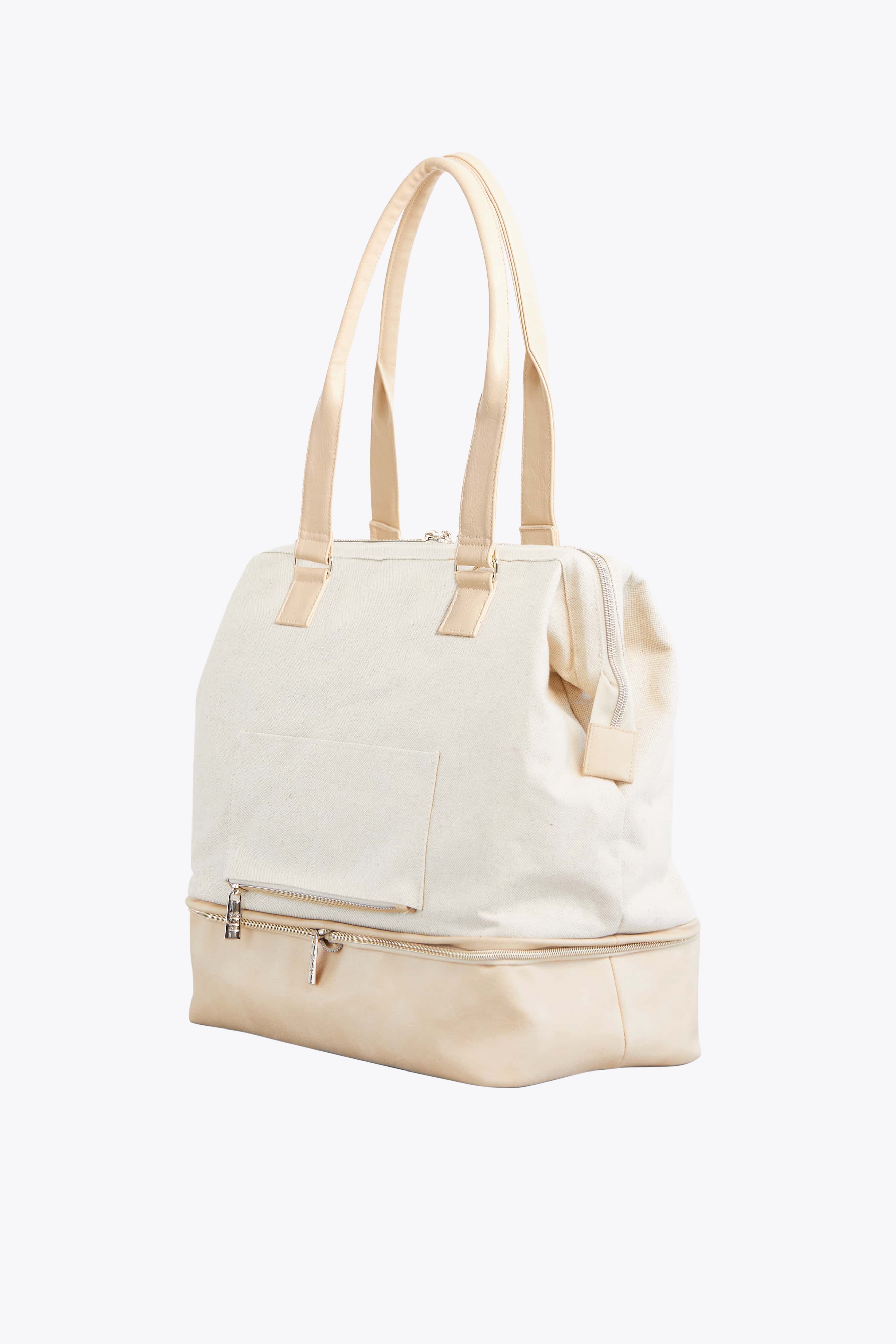Beige Convertible Mini Weekender Bag - Stylish & Versatile Travel Duffel for Women | Perfect for Weekend Getaways, Gym, Work & Overnight Trips