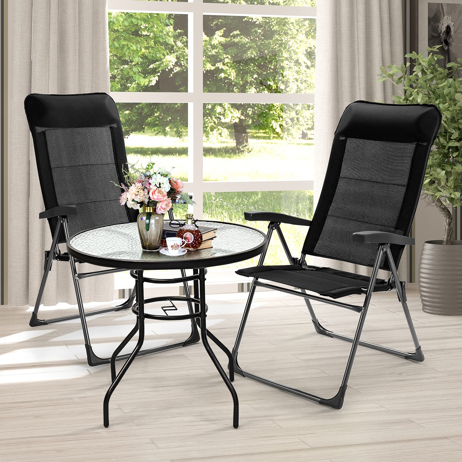 Tangkula 2-Piece Folding Patio Dining Chairs Set - Adjustable Backrest, Portable Outdoor Camping Chairs with Armrests & Headrest - Perfect for Yard, Poolside, Balcony, Beach and Picnic Use