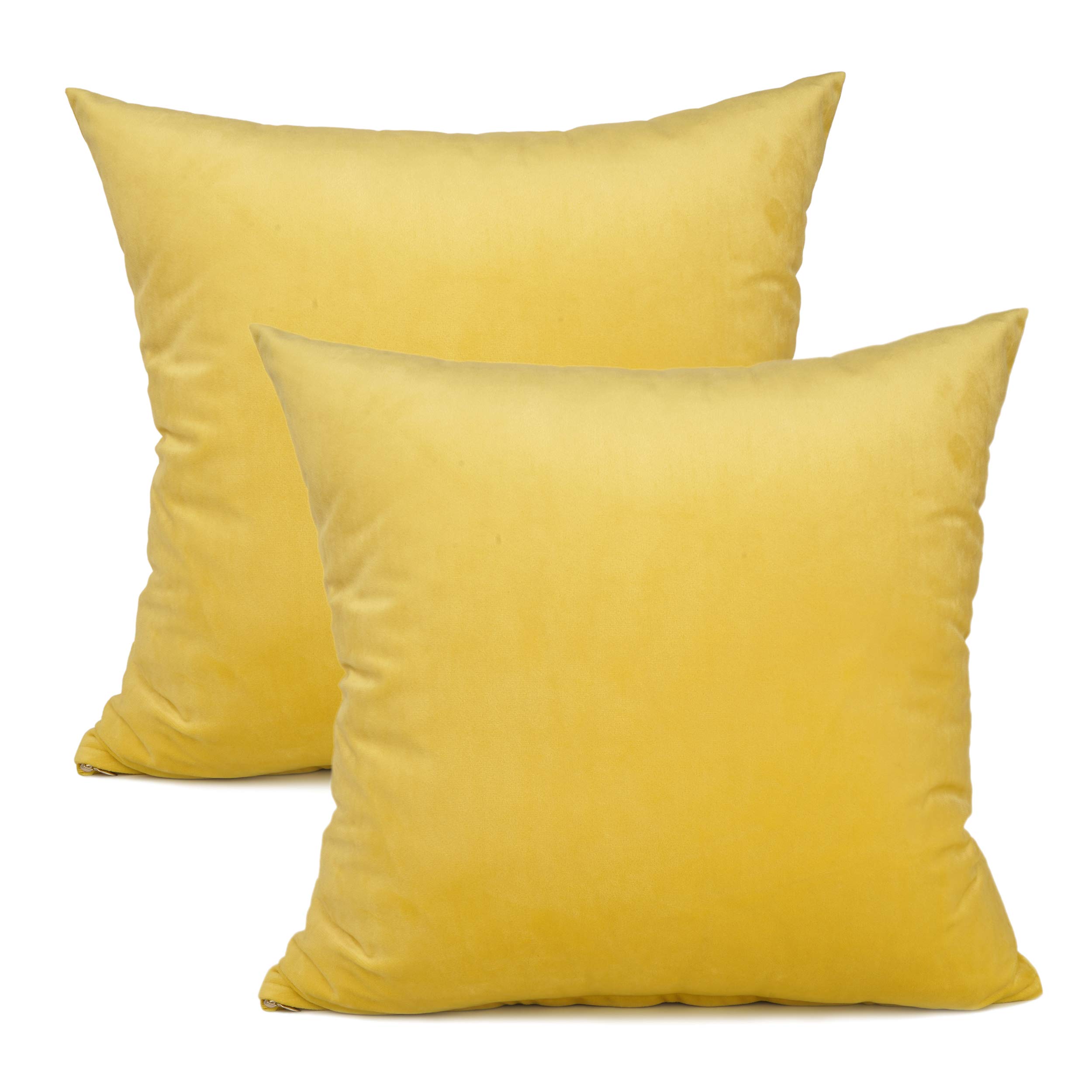YOUR SMILE 2-Pack Velvet Solid Color Pillow Covers - 18x18 Inch Decorative Square Pillow Cases for Sofa, Bedroom & Car - Soft Luxury Cushion Covers in Yellow (Perfect for Home Decor, Living Room Accents & Travel Comfort)