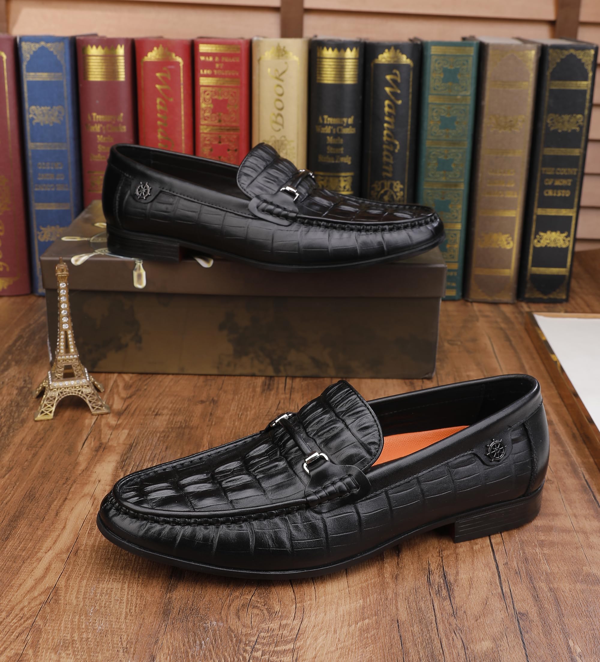 Premium Men's Leather Dress Shoes - Black Crocodile Print Business Loafers for Formal & Casual Wear | Slip-On Comfort for Office, Weddings & Special Events