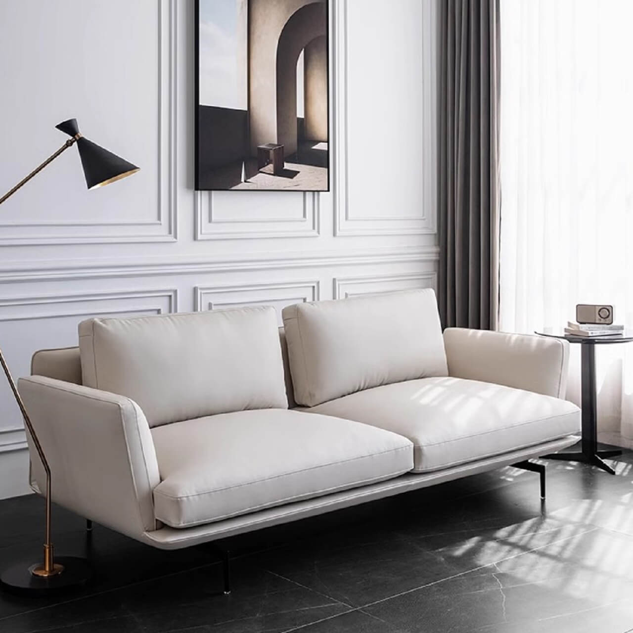 Minimalist Orange Microfiber Leather Sofa - Modern 88.58