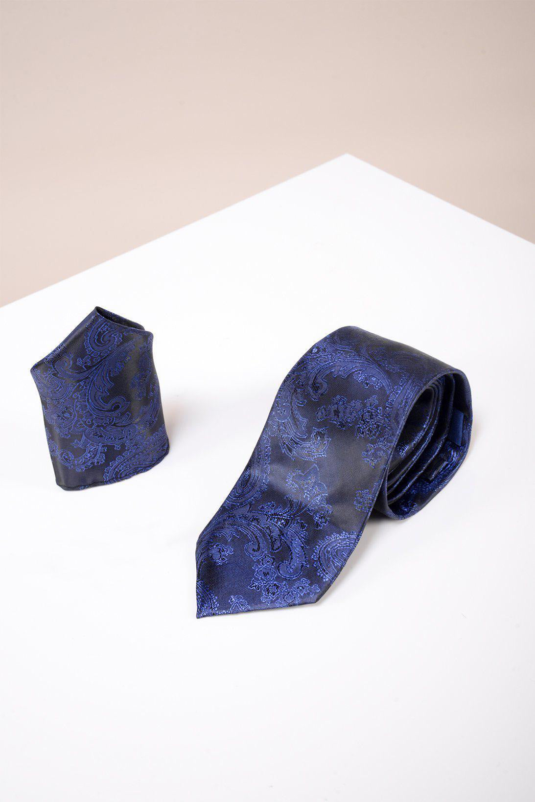 Stylish Navy Paisley Tie and Pocket Square Set for Men - Premium Silk Accessories for Weddings, Business Meetings & Formal Events