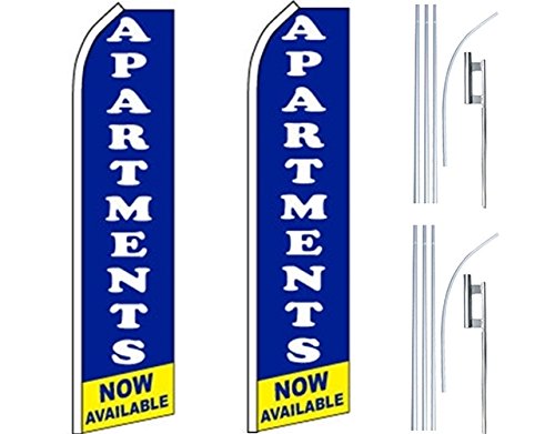 2 Pack Swooper Flutter Feather Flags with 2 Poles & Ground Spikes - Blue, White, Yellow - Perfect for Apartments, Real Estate, Grand Openings & Outdoor Advertising