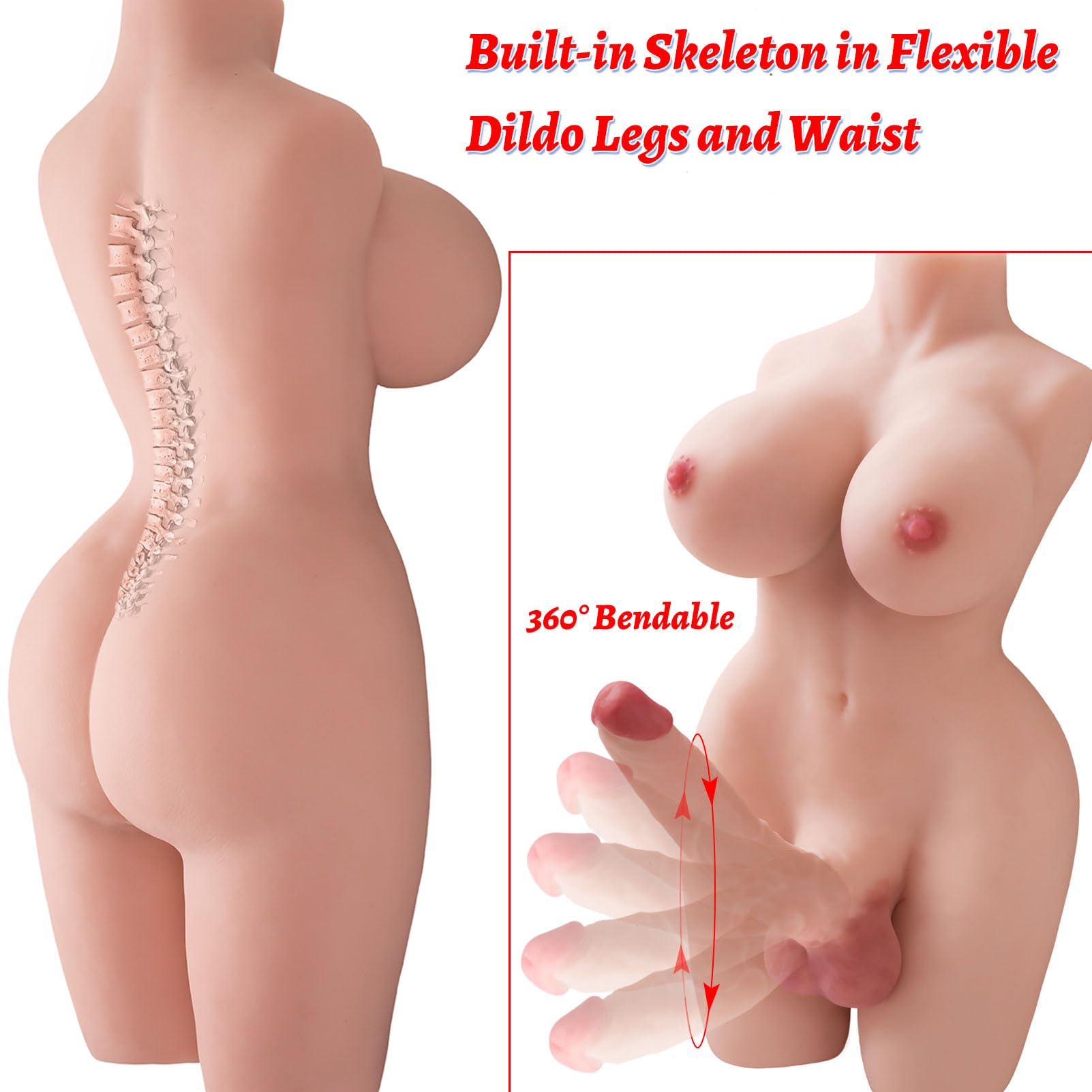 Realistic Shemale Sex Doll Torso - Lifelike Adult Toy for Men & Women - Unisex Masturbator with Realistic Dildo, Breasts & Anal - 20lb White Ladyboy Sex Doll - Perfect for Solo Play & Couples Fantasy Exploration