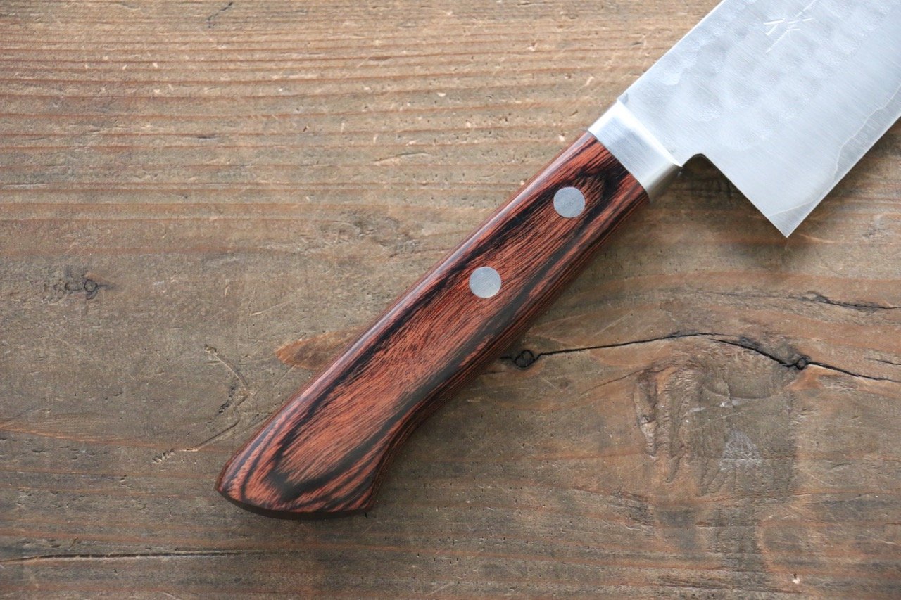 Premium Kunihira Tanzo VG1 Hammered Santoku Knife 170mm - Japanese Chef Knife with Mahogany Handle - Perfect for Slicing, Dicing & Chopping Vegetables, Meat & Fish