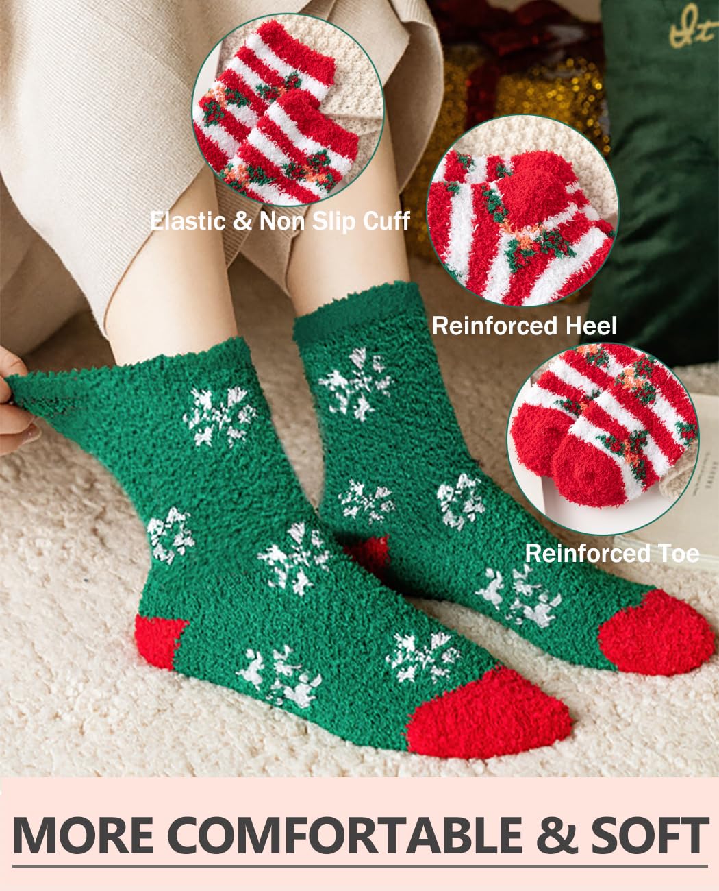 5 Pairs Women's Thermal Winter Socks - Thick Wool Knit Bed Socks for Ladies - Warm Cozy Christmas Gifts for Her - Perfect for Cold Weather & Indoor Comfort