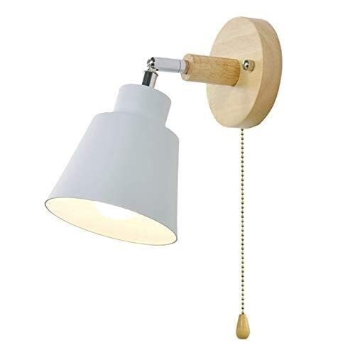 Nordic Wooden Wall Lamp - Adjustable Bedside Sconce Light with Zip Switch for Bedroom & Corridor | Freely Rotatable, Modern White Wall Light for Cozy Home Decor