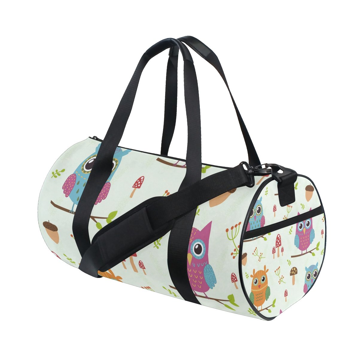 Stylish Gym & Sports Duffel Bag with Cute Owl & Mushroom Design - Unisex Travel Bag for Men & Women - Perfect for Workouts, Yoga, Travel & Gym Essentials