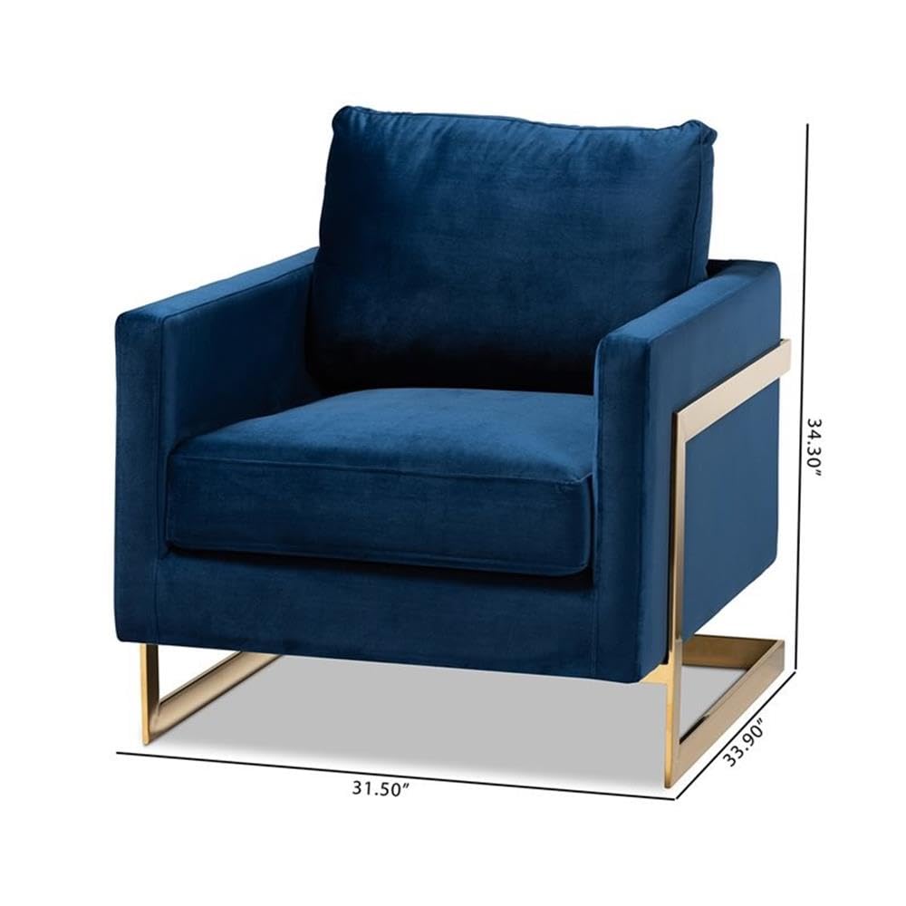 Baxton Studio Matteo Velvet Fabric Accent Chair with Gold Finish - Royal Blue Velvet Upholstered Chair for Living Room, Bedroom & Home Office Decor