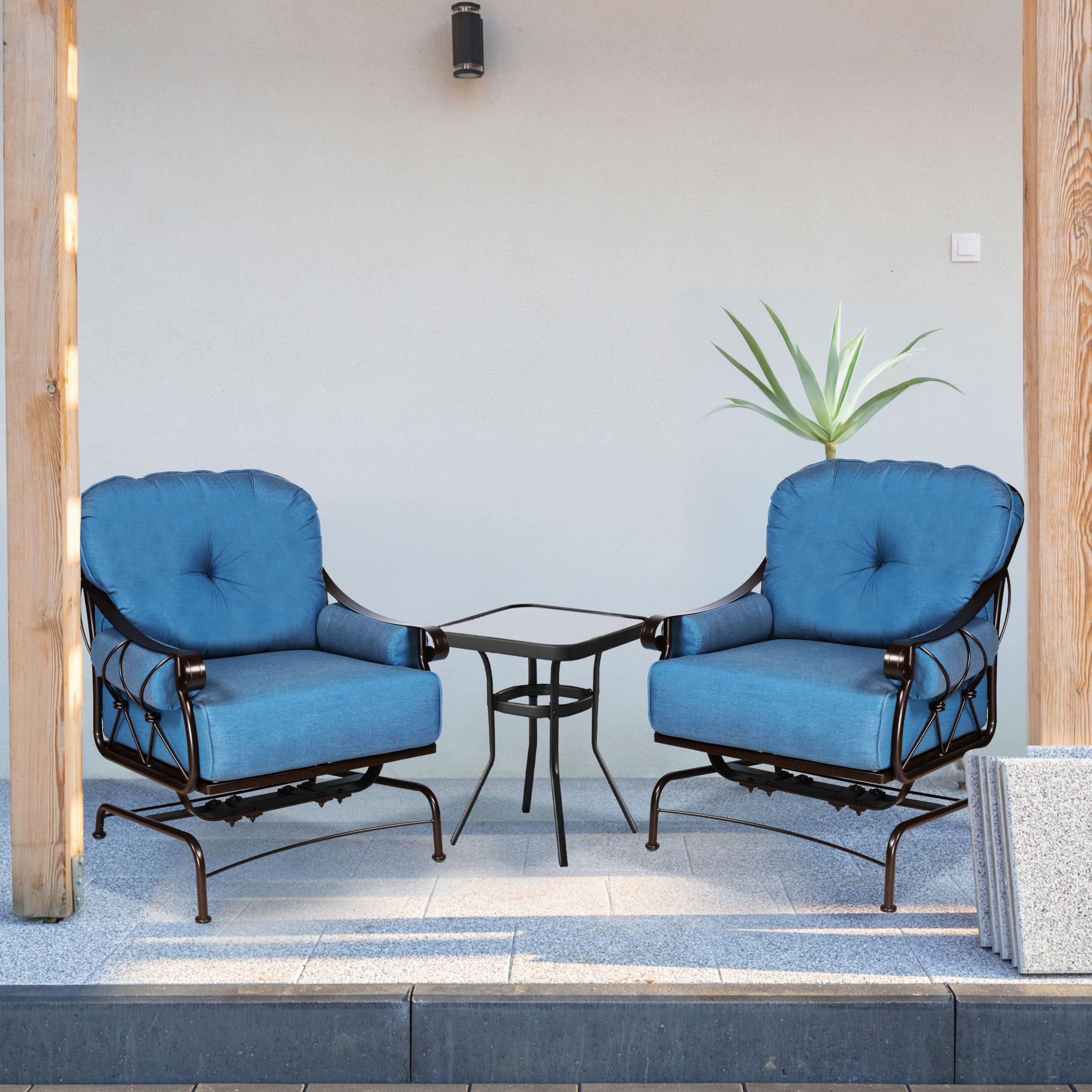 Uptown 3-Piece Outdoor Bistro Set with 2 Cushioned Metal Chairs & Square Table - Patio Garden Furniture for Porch, Balcony, and Backyard Relaxation