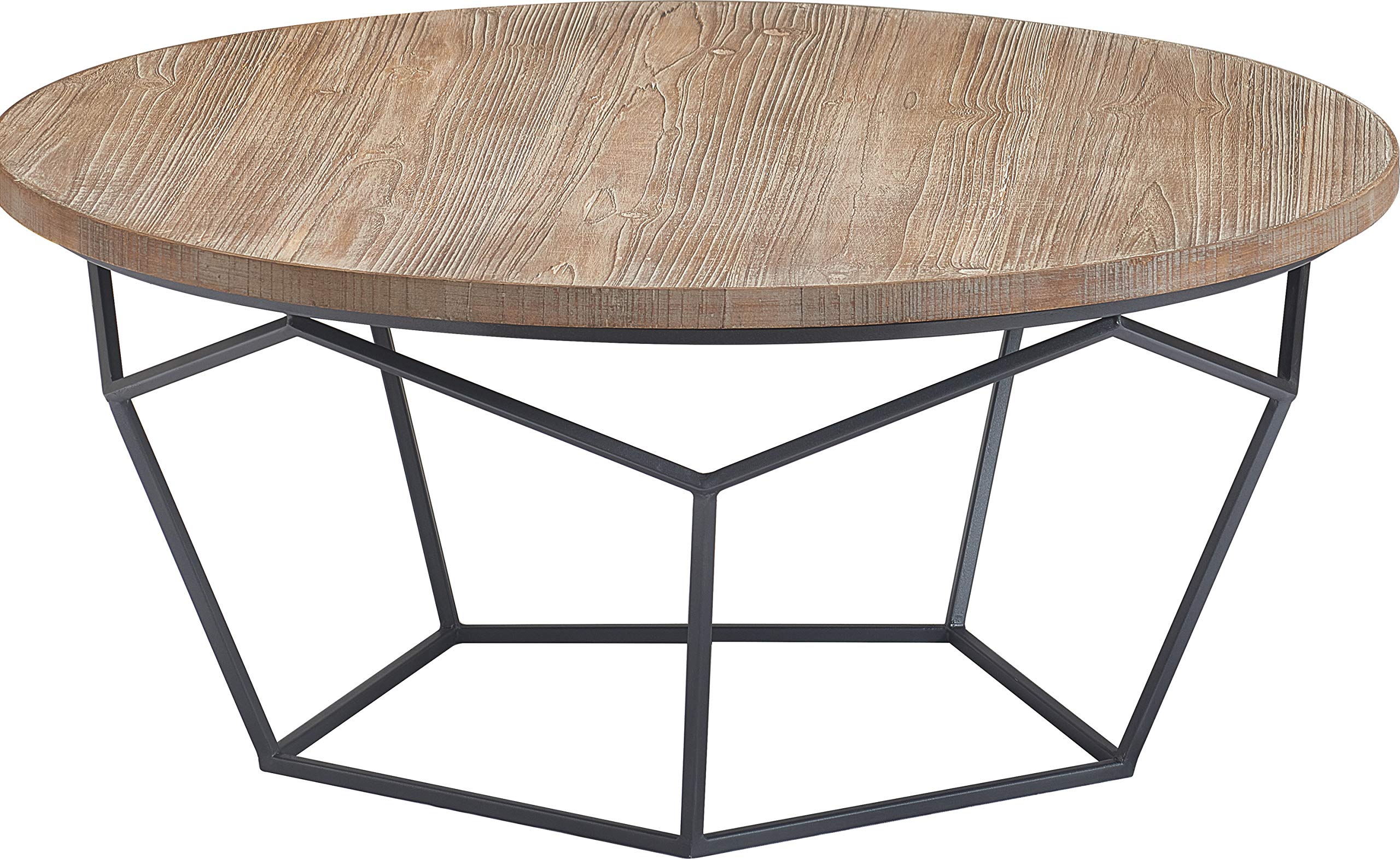 Tommy Hilfiger Avalon Round Coffee Table - Distressed Wood Finish - Modern Farmhouse Living Room Furniture for Home Decor