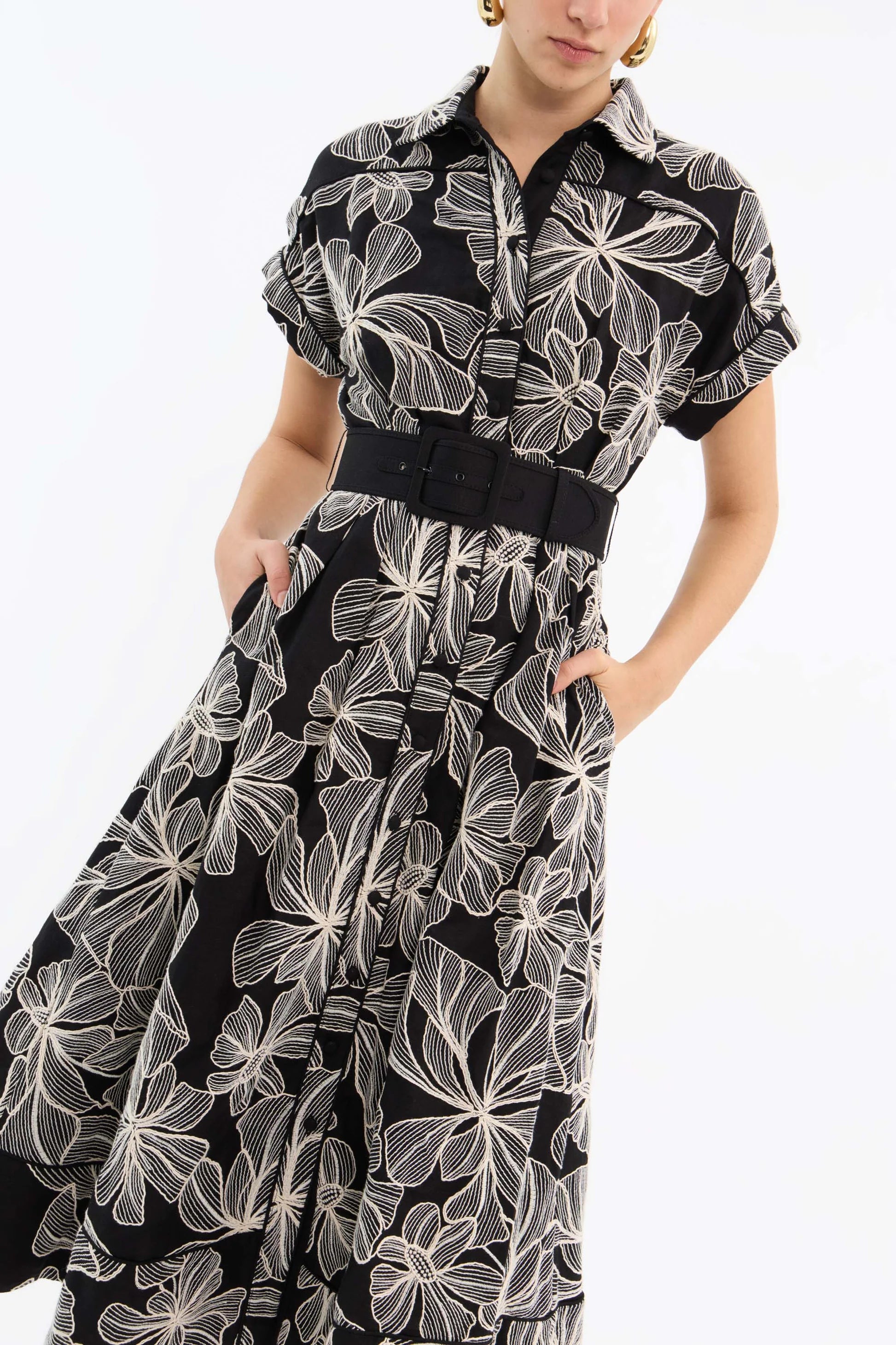AMIRA Short Sleeve Midi Dress for Women - Flowy Summer Casual Dress with Pockets | Perfect for Beach, Brunch & Date Night Outfits
