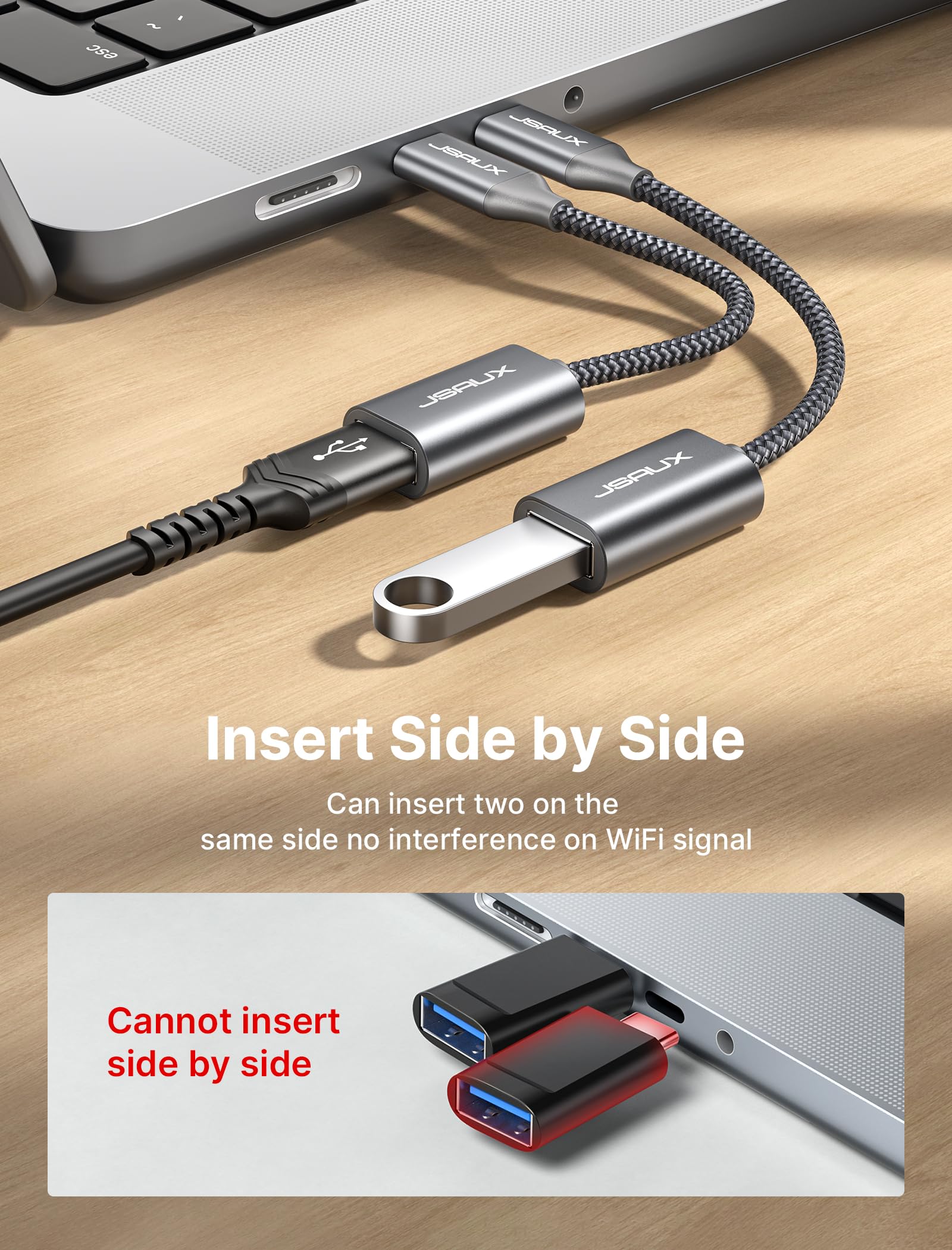 JSAUX USB C to USB 3.0 Adapter [2 Pack], USB Type C Male to USB Female OTG Cable, Thunderbolt 3 Compatible for MacBook Pro/Air, iPhone 16 Series, Samsung Galaxy S24/S23/S22 - Perfect for Data Transfer, Charging & Connecting Peripherals