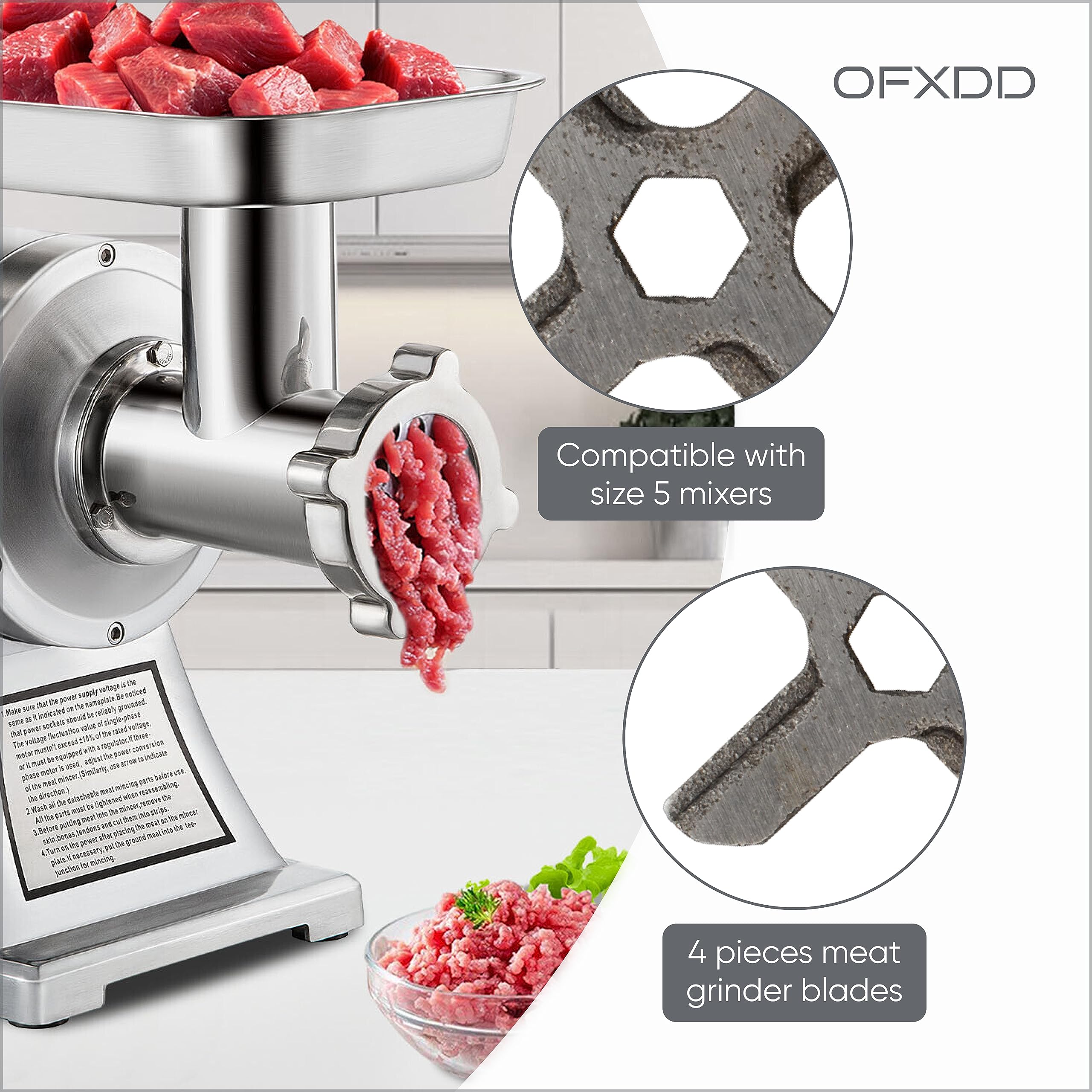 #5 Universal Stainless Steel Meat Grinder Replacement Blades - Compatible with Electric Meat Grinders - Durable Cutting Accessories for Home Kitchen & Commercial Use - Perfect for Ground Beef, Sausage & Food Processing
