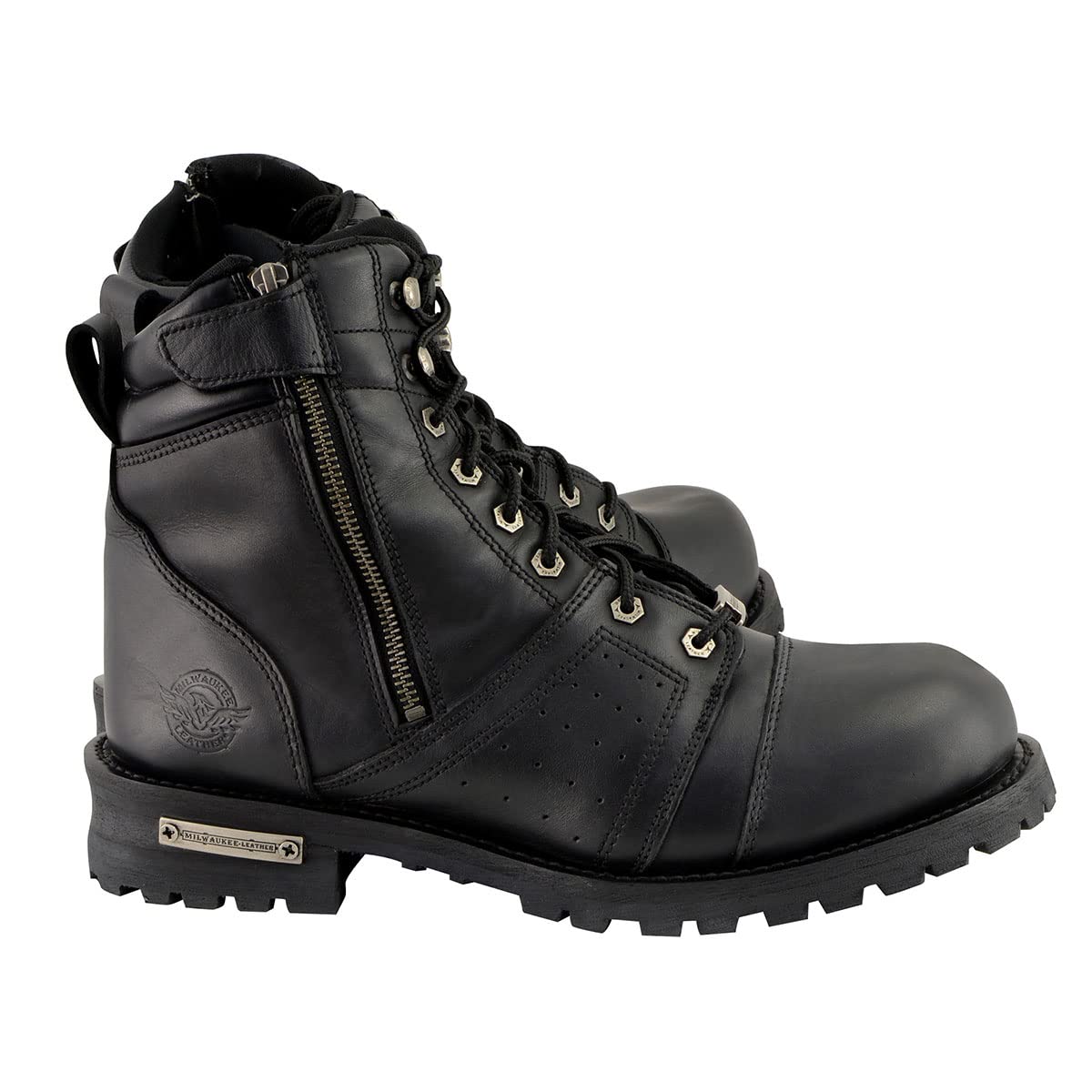 Milwaukee Leather MBM9000 Men's Black Motorcycle Boots - Lace-Up & Side Zipper Riding Boots for Bikers | Durable Leather Biker Footwear for Cruiser, Touring & Daily Riding