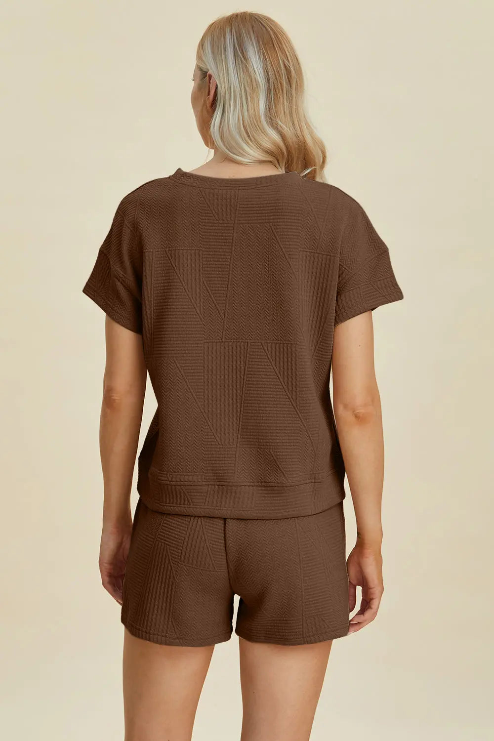 Double Take Full Size Textured Short Sleeve Top & Shorts Set - Women's Casual Summer Outfit for Beach, Yoga & Lounge Wear